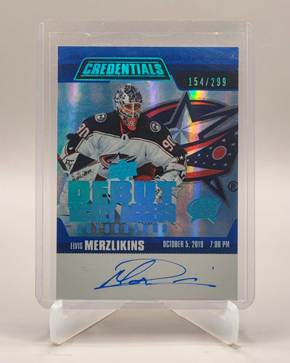 2019-20 UD Credentials #RTAA-EM Elvis Merzlikins Debut Ticket Access Auto /299