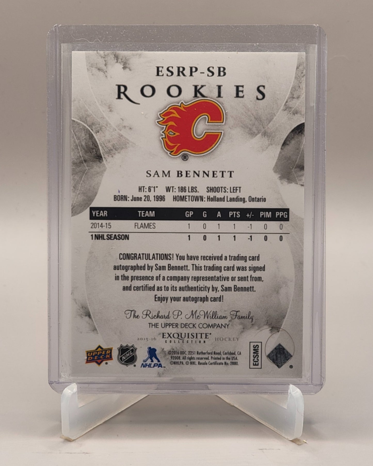 2015-16 Upper Deck Ice #ESRP-SB Sam Bennett Exquisite Signatures RC #/149
