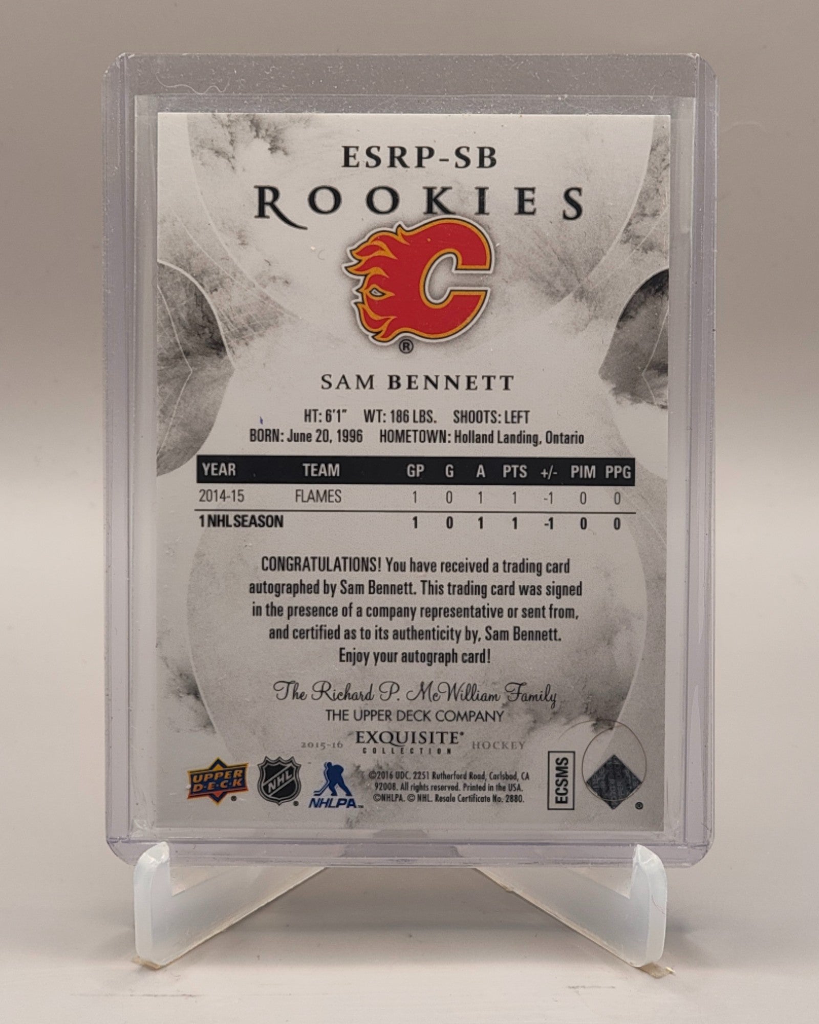 2015-16 Upper Deck Ice #ESRP-SB Sam Bennett Exquisite Signatures RC #/149
