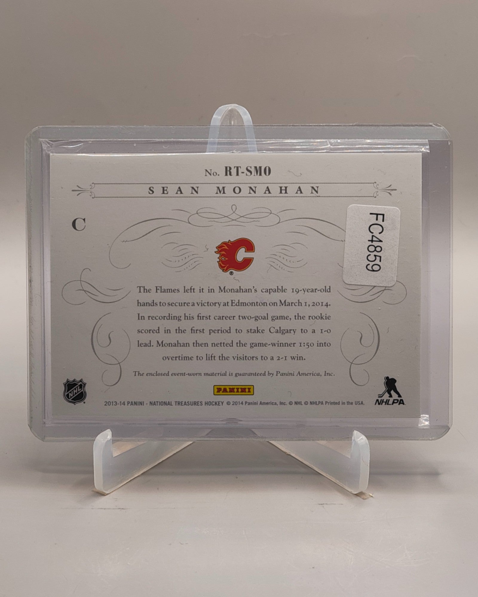 2013-14 Panini National Treasures #RT-SM Sean Monahan Timeline Jerseys RC /99