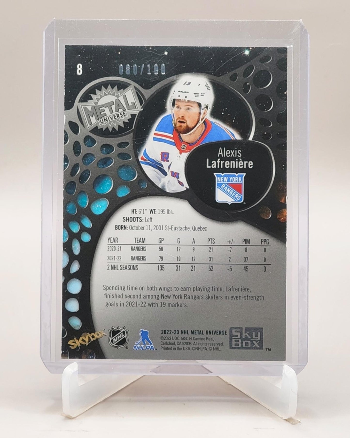 2022-23 SkyBox Metal Universe #8 Alexis Lafreniere Precious Metal Gems Red #/100