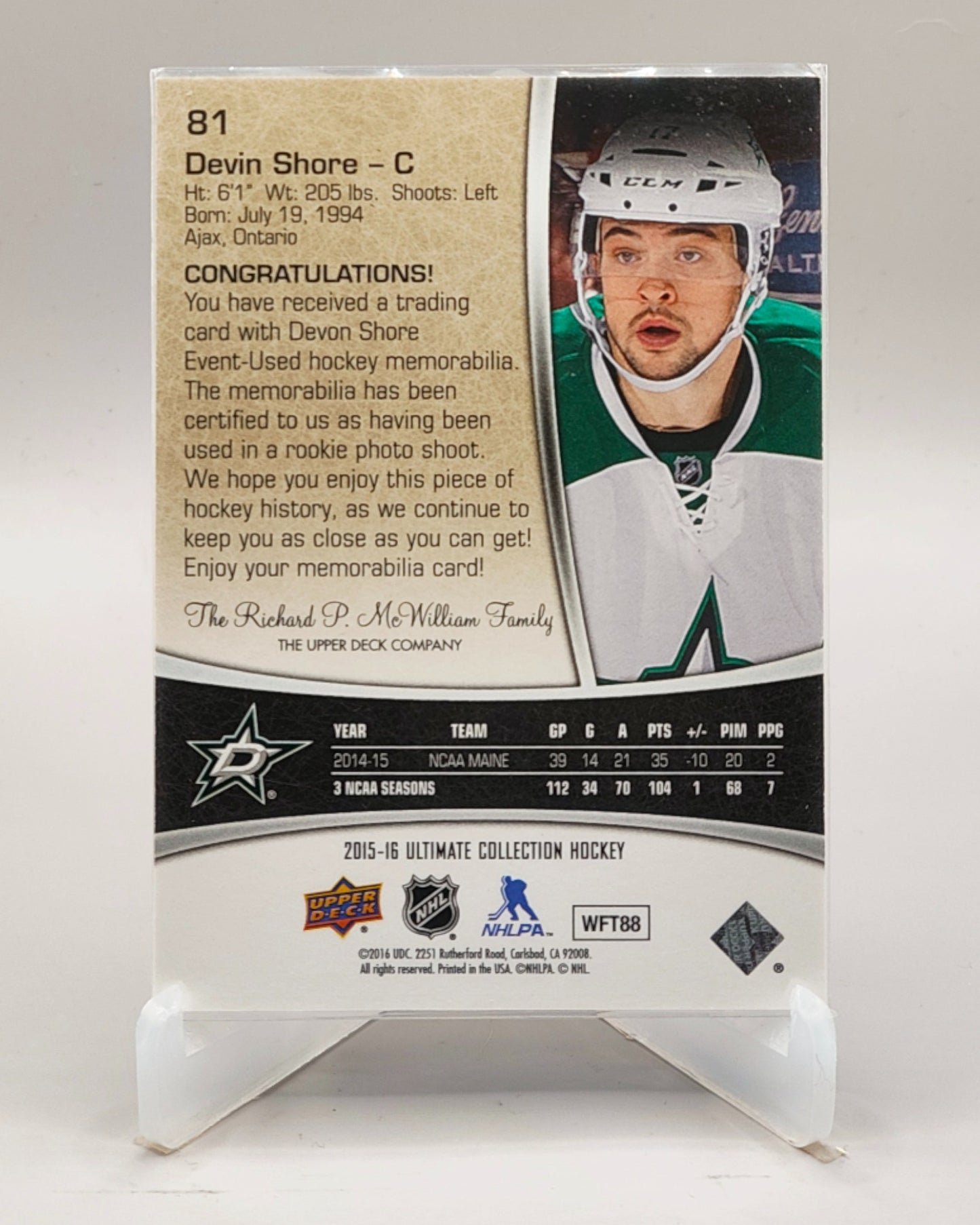 2015-16 Upper Deck Ultimate Collection #81 Devin Shore #/149