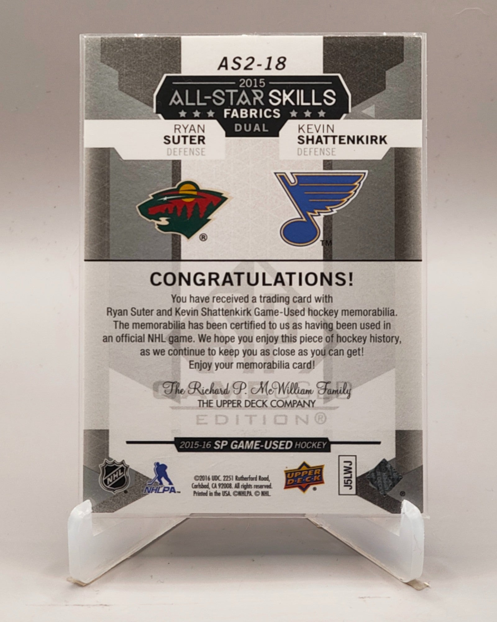 2015-16 SP Game Used #AS2-18 Ryan Suter / Kevin Shattenkirk