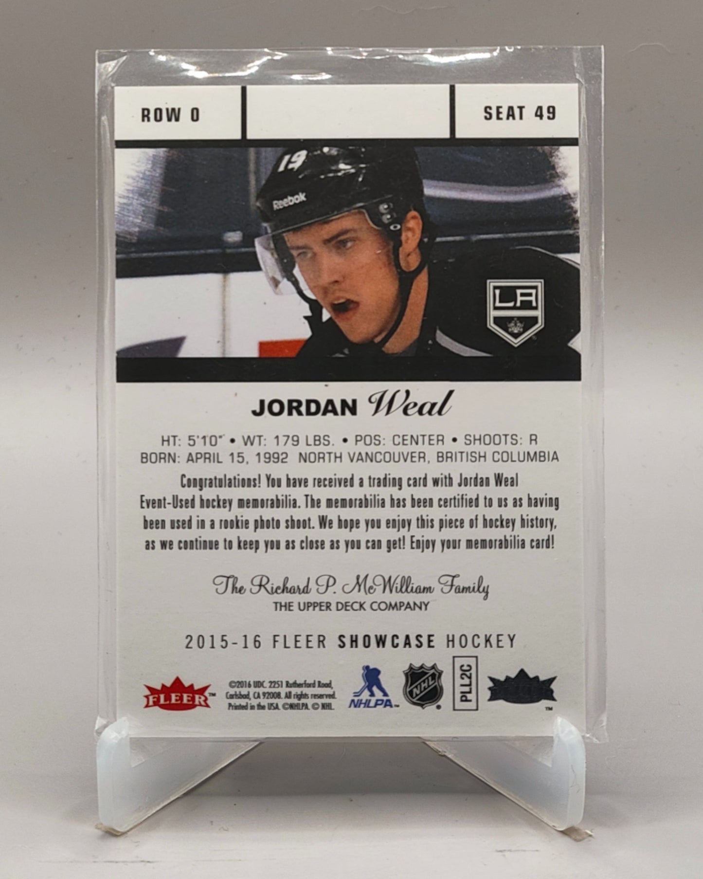 2015-16 Fleer Showcase #49 Jordan Weal Flair Materials