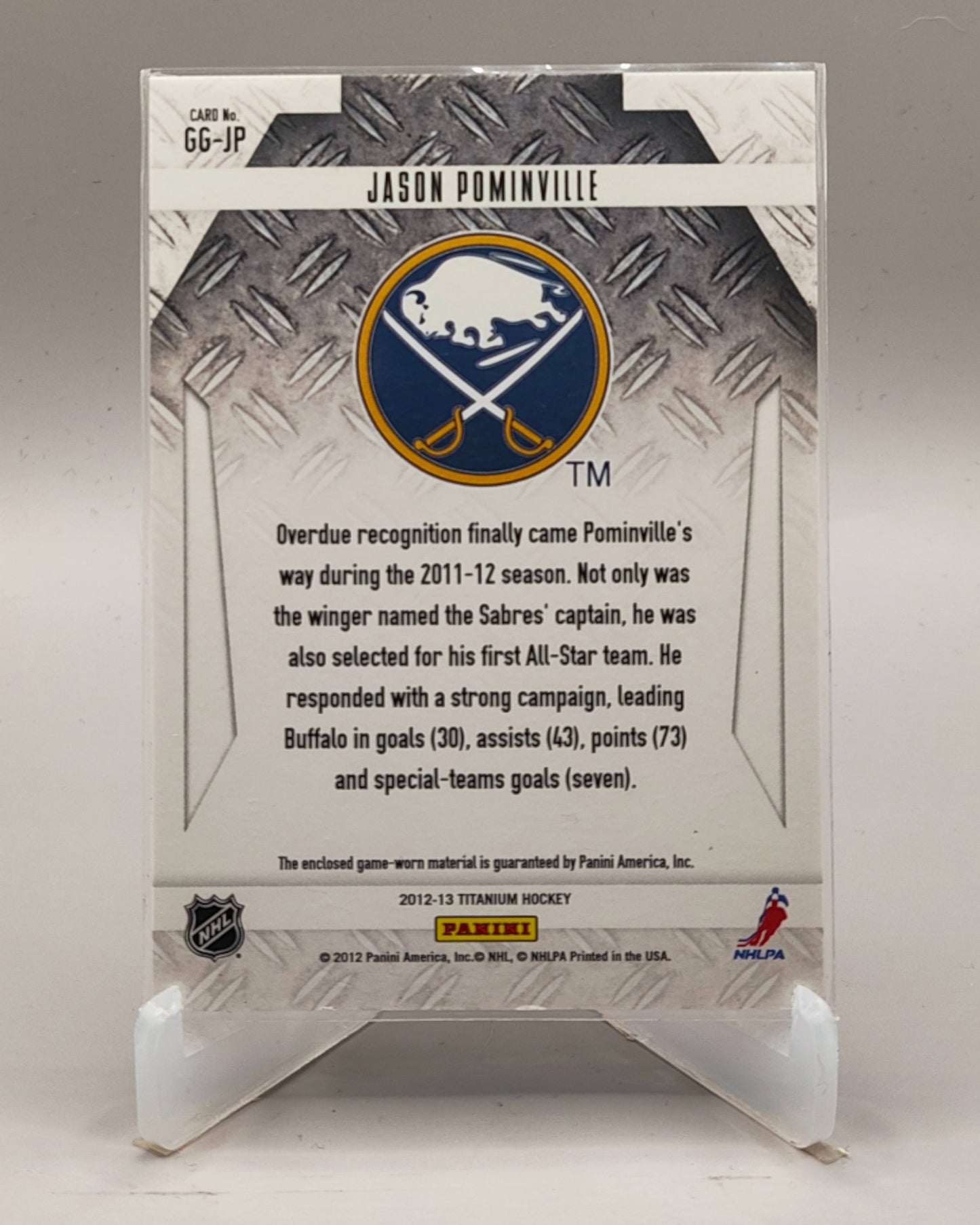 2012-13 Panini Rookie Anthology #GG-JP Jason Pominville Titanium Game-worn Gear