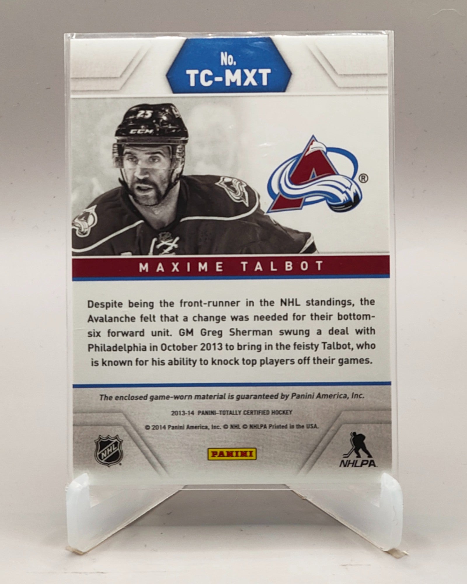 2013-14 Panini Totally Certified #TC-MXT Maxime Talbot Jerseys Red