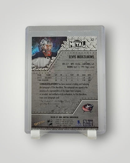 2020-21 SkyBox Metal Universe #32 Elvis Merzlikins Autographs Silver