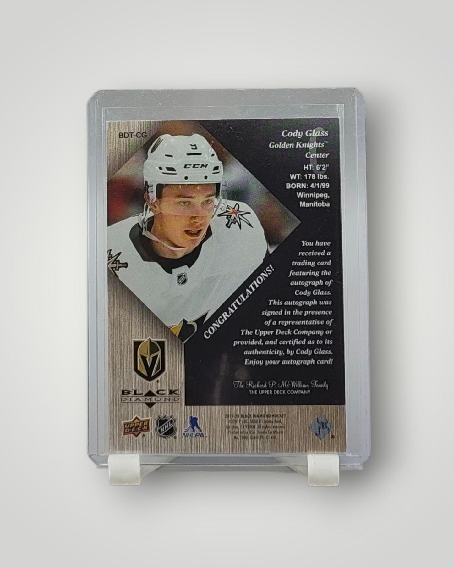 2019-20 Upper Deck Black Diamond #BDT-CG Cody Glass Tribute  Autographs #/99