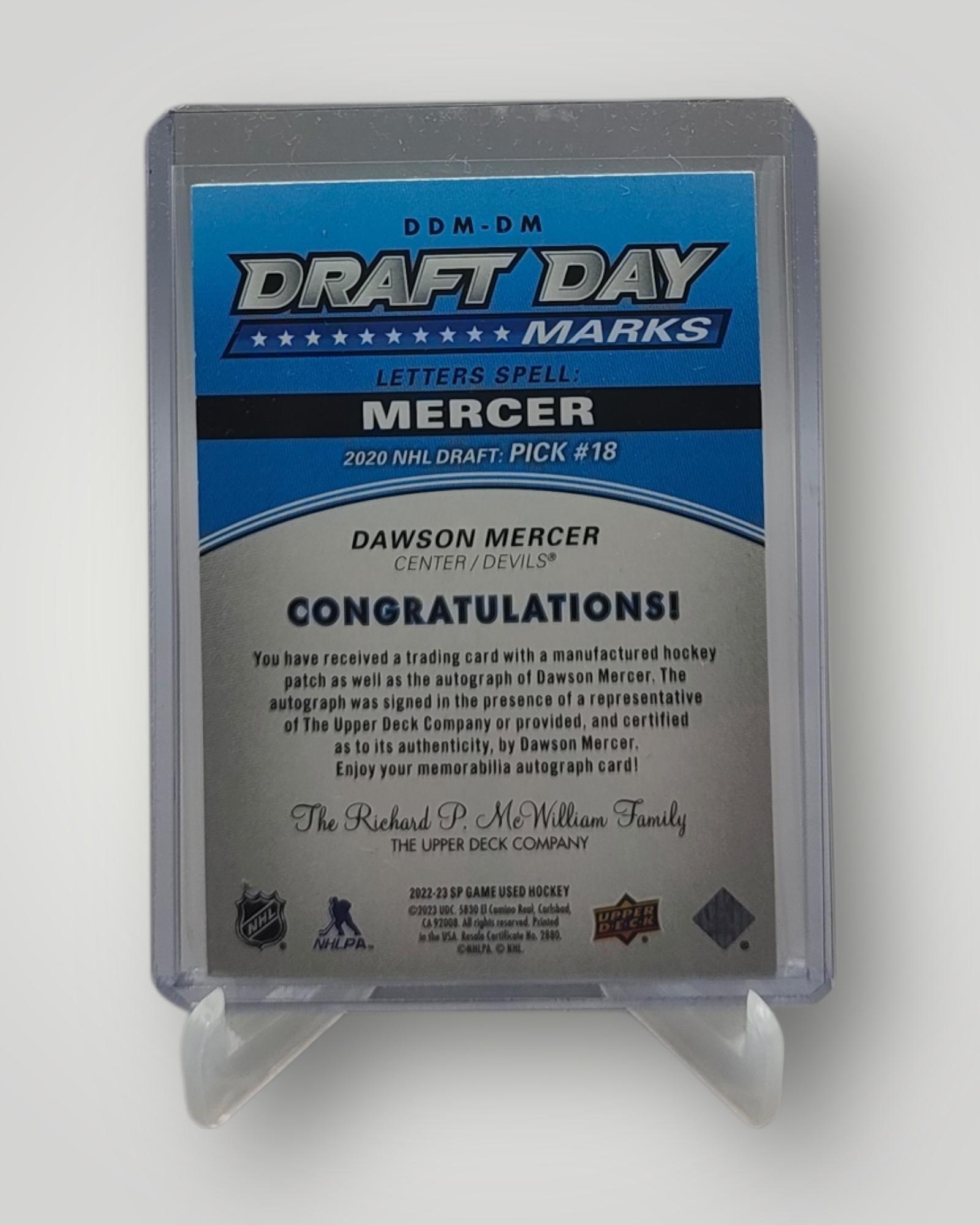 2023-24 SP Game Used #DDM-DM Dawson Mercer Draft Day Marks