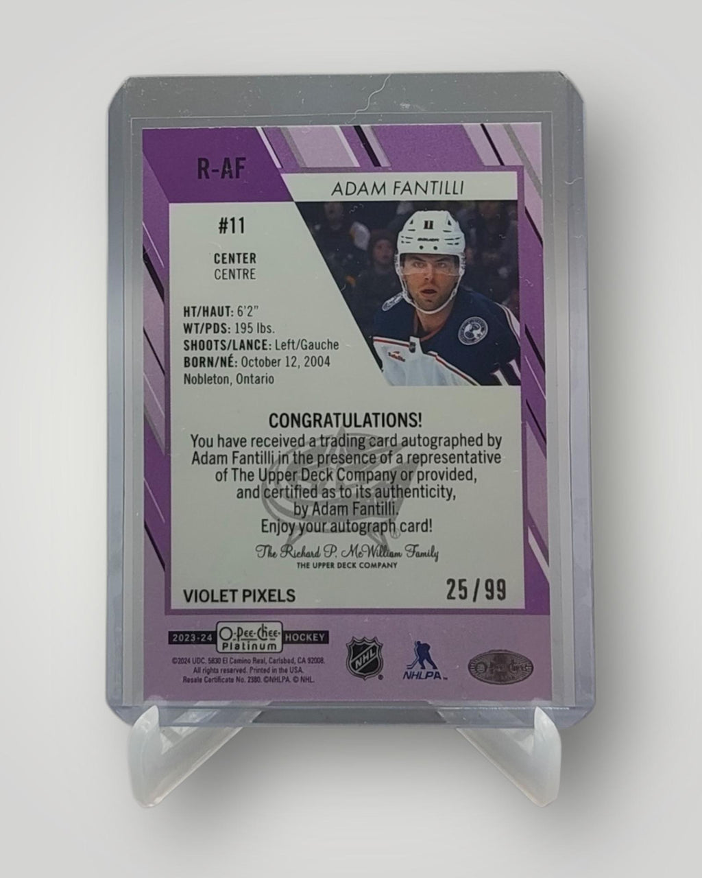 2023-24 O-Pee-Chee Platinum Violet Pixels /99 Adam Fantilli