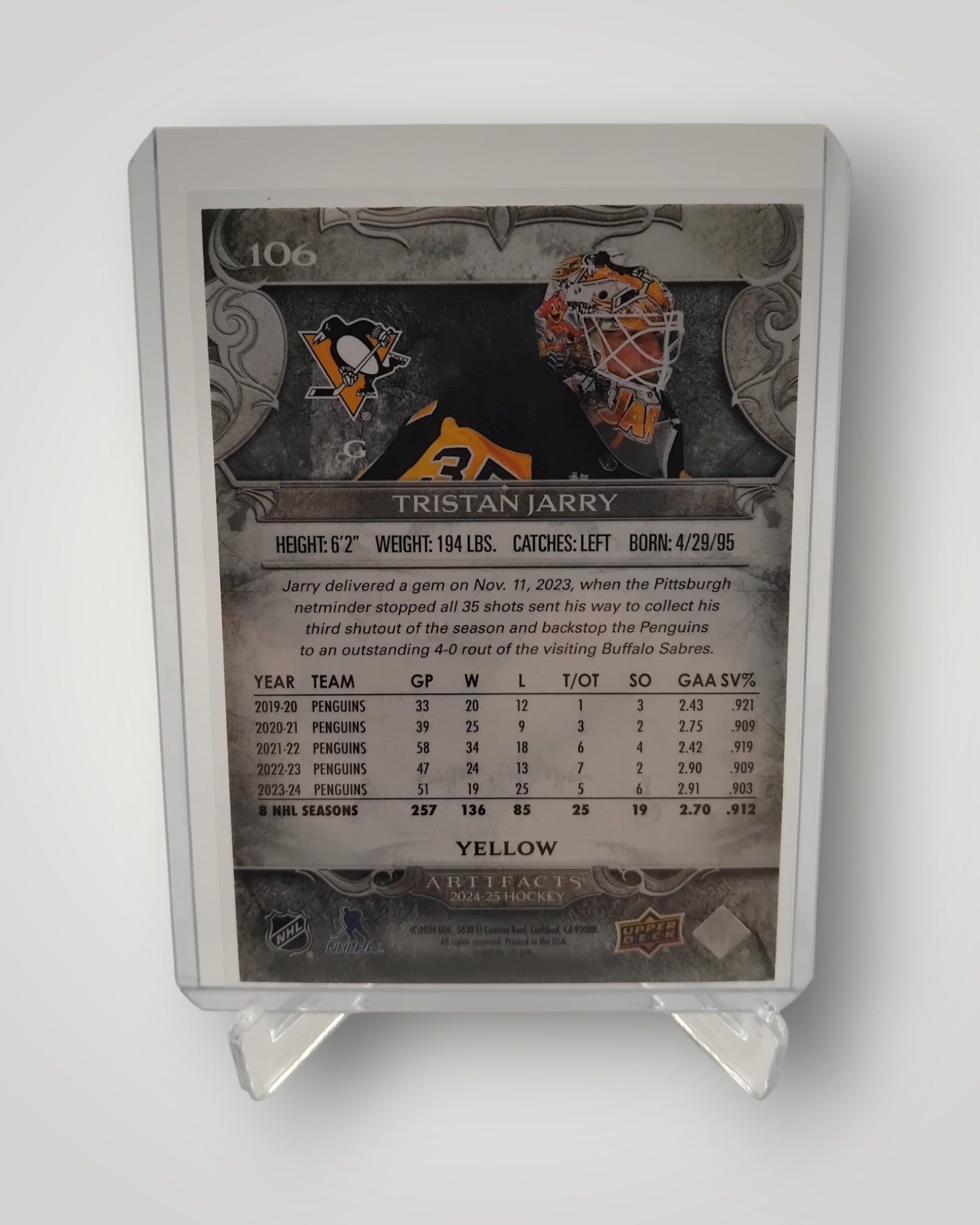 2024-25 Upper Deck Artifacts #106 Tristan Jarry Yellow #/50