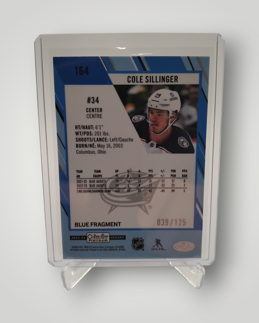 2023-24 O-Pee-Chee Platinum #164 Cole Sillinger Blue Fragment #/125