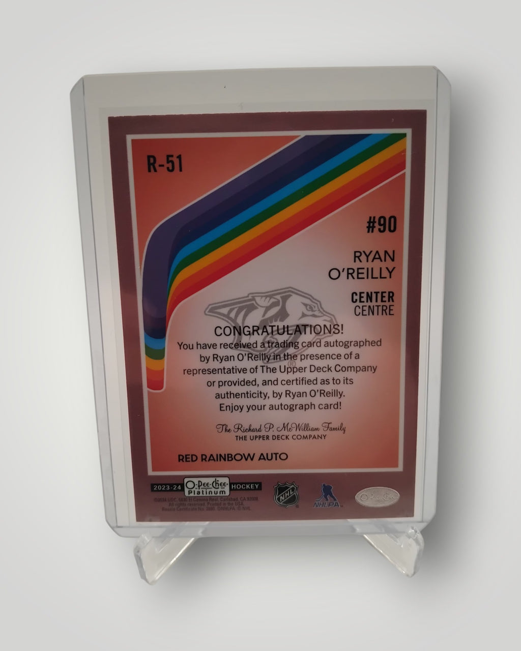 2023-24 O-Pee-Chee Platinum #R-51 Ryan O'Reilly Retro Red Rainbow Autos