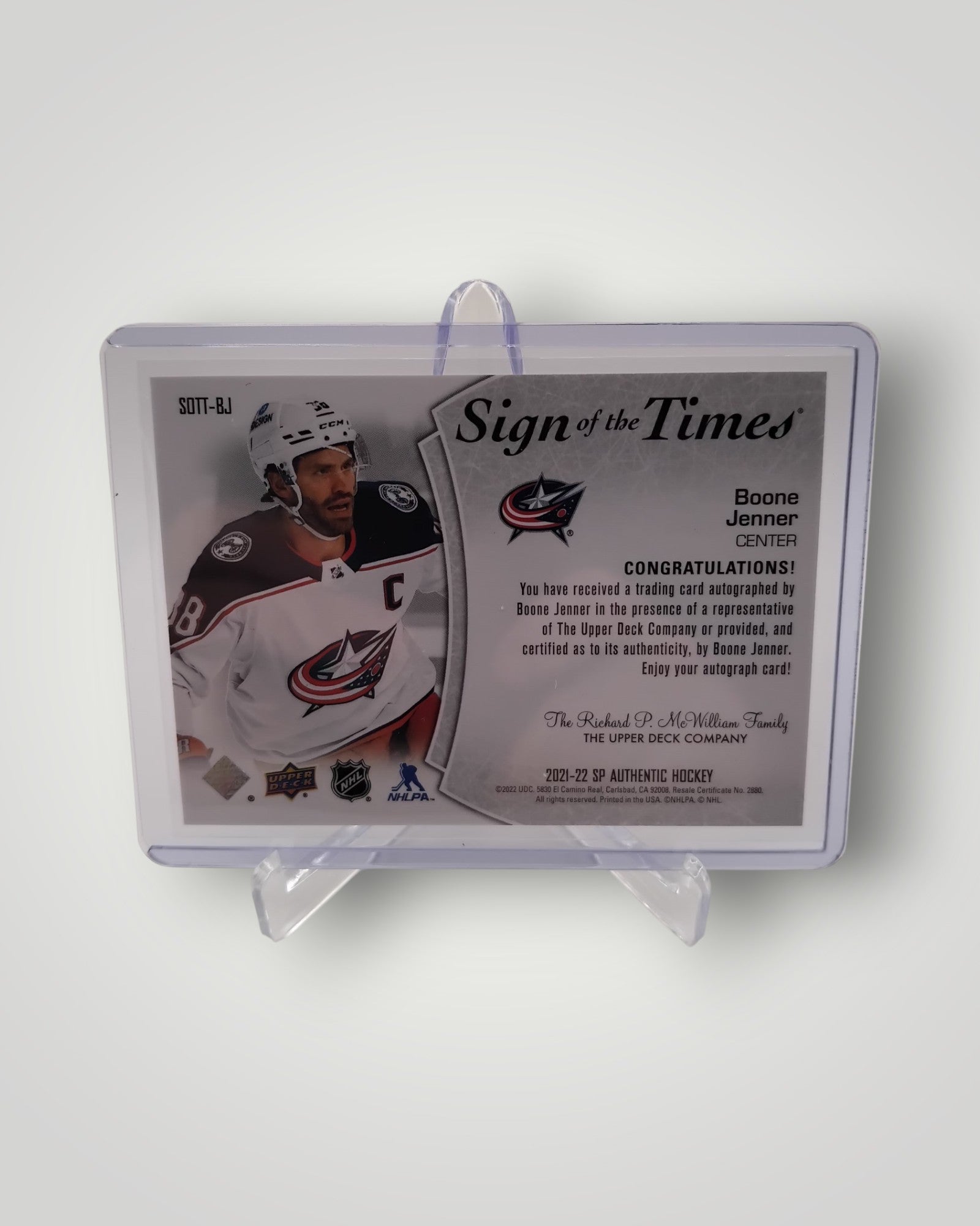 2021-22 SP Authentic #SOTT-BJ Boone Jenner Sign of the Times