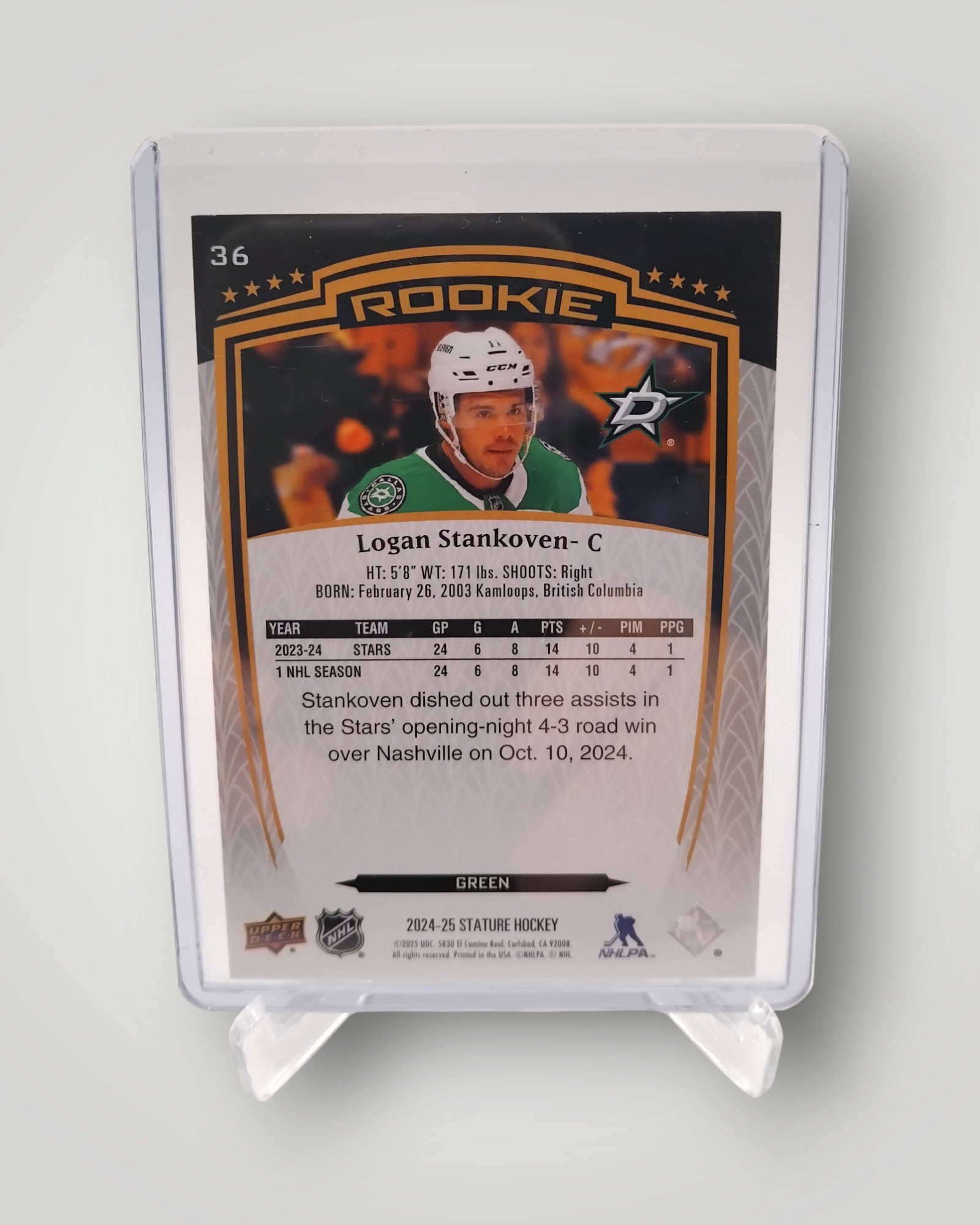2024-25 Upper Deck Stature #36 Logan Stankoven Green #/375