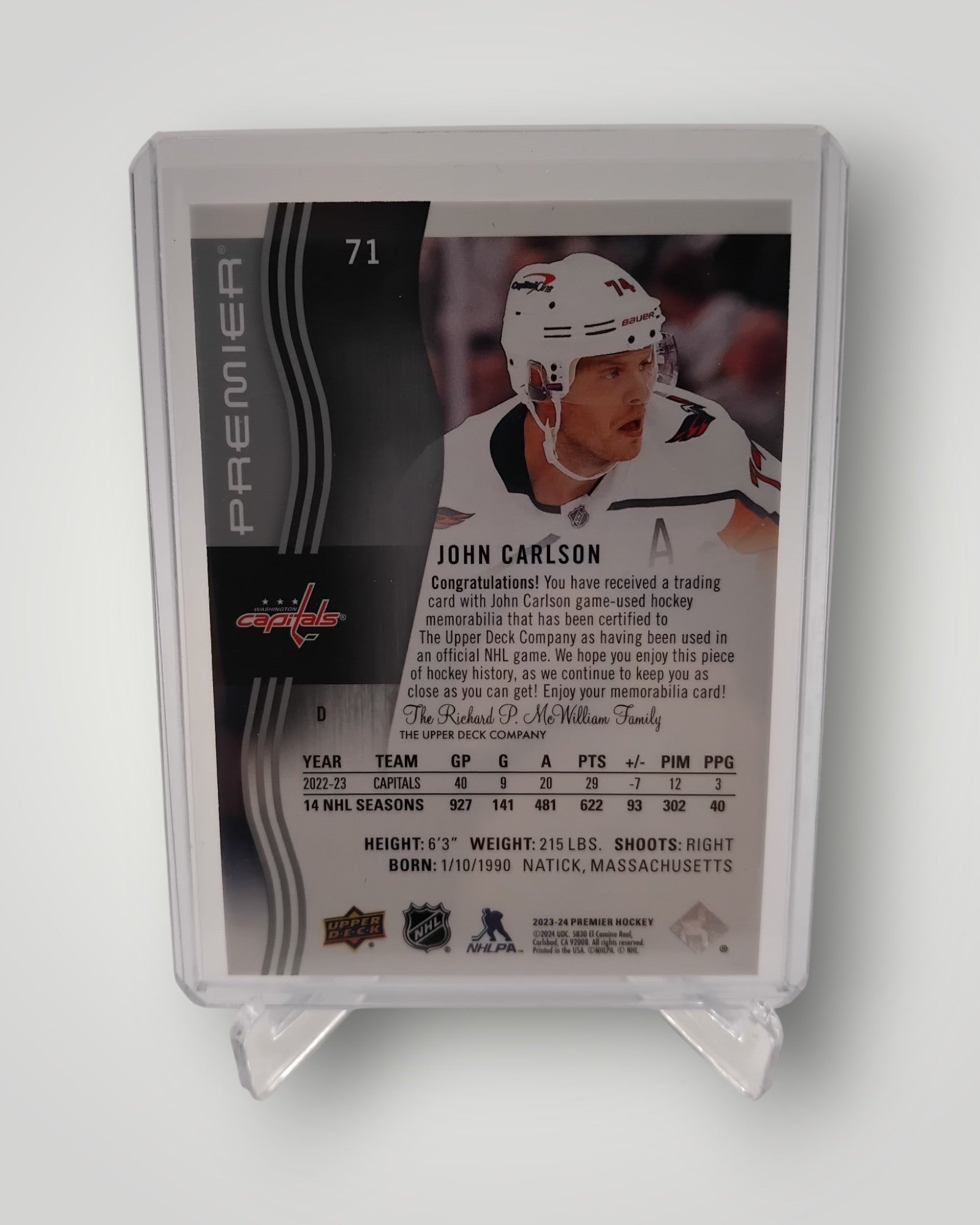 2023-24 Upper Deck Premier #71 John Carlson Memorabilia Jersey