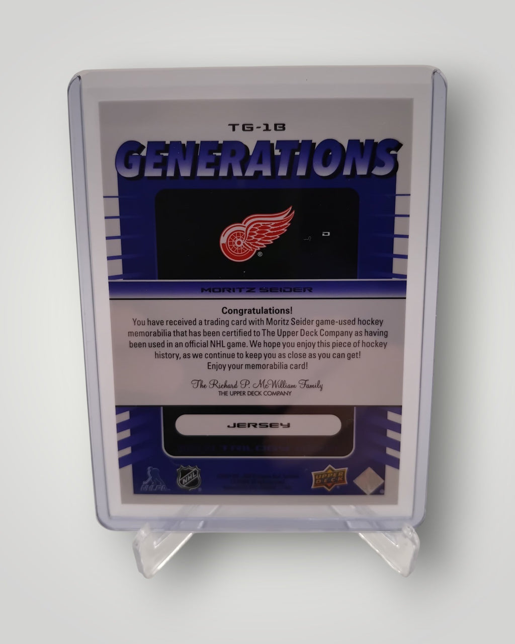 2023-24 Upper Deck Trilogy #TG-1B Moritz Seider Generations Jersey #/99