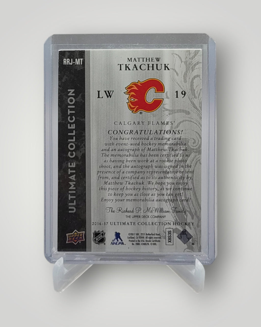 2016-17 Ultimate Collection #RRJ-MT Matthew Tkachuk  Rookies Auto Patch #/25
