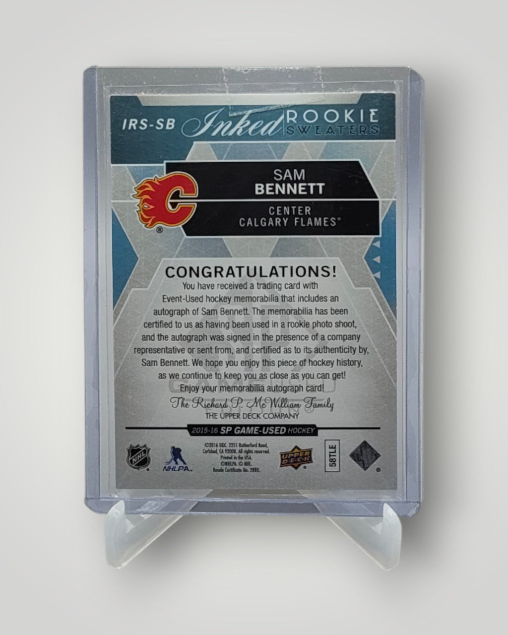 2015-16 SP Game Used #IRS-SB Sam Bennett Inked Rookie Sweaters #/149