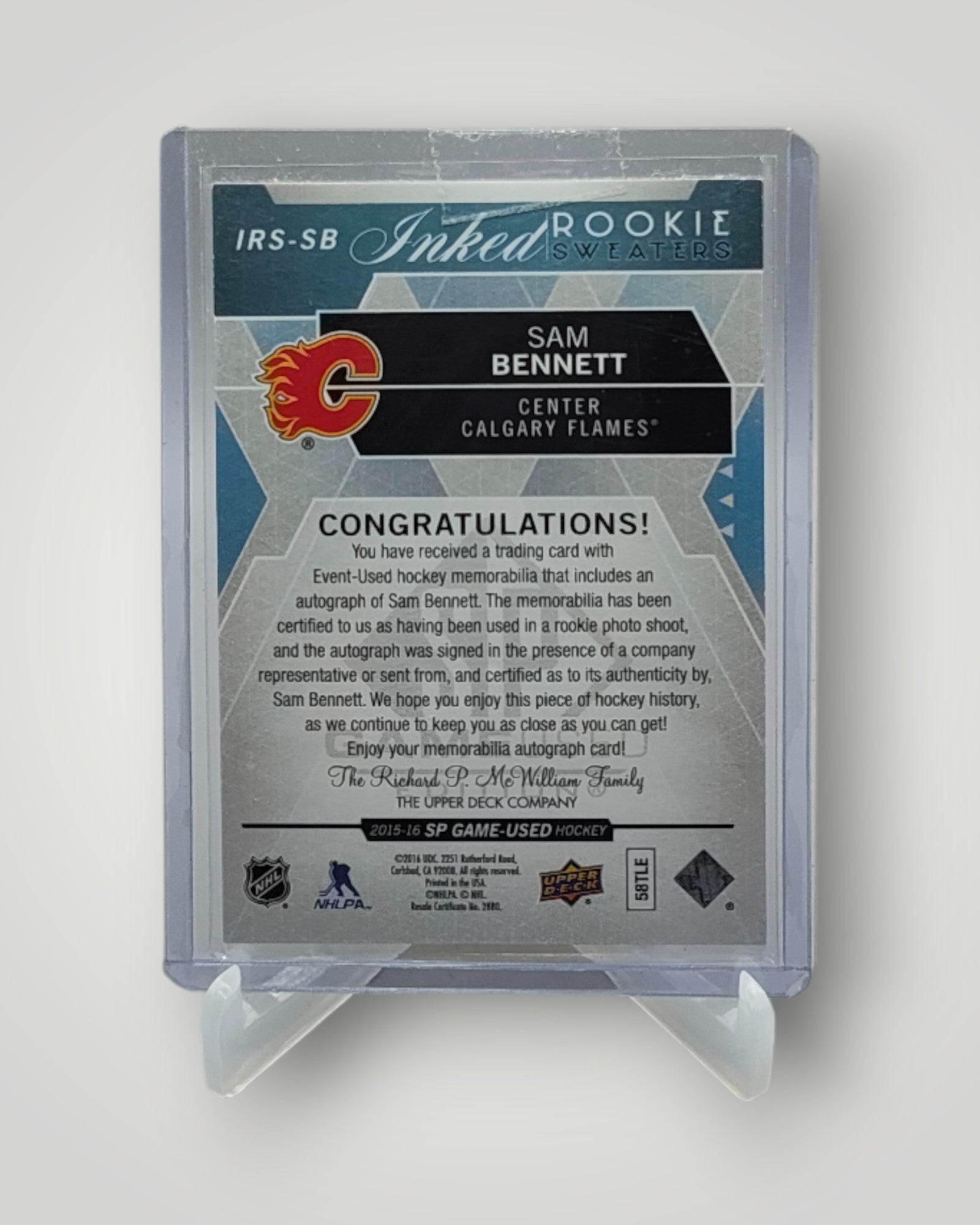 2015-16 SP Game Used #IRS-SB Sam Bennett Inked Rookie Sweaters #/149