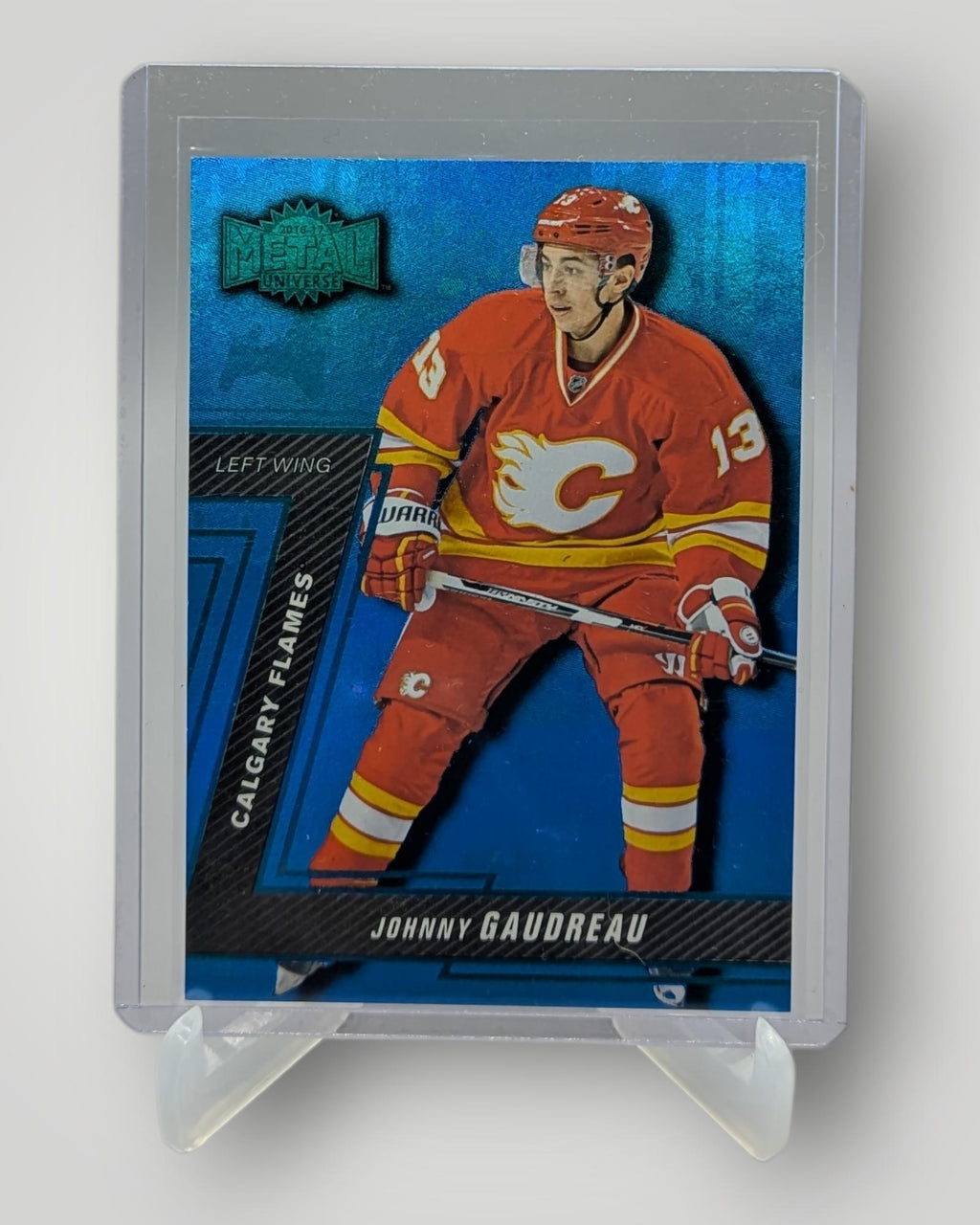 2016-17 Fleer Showcase #MU-17 Johnny Gaudreau Metal Universe PMG Blue #/50