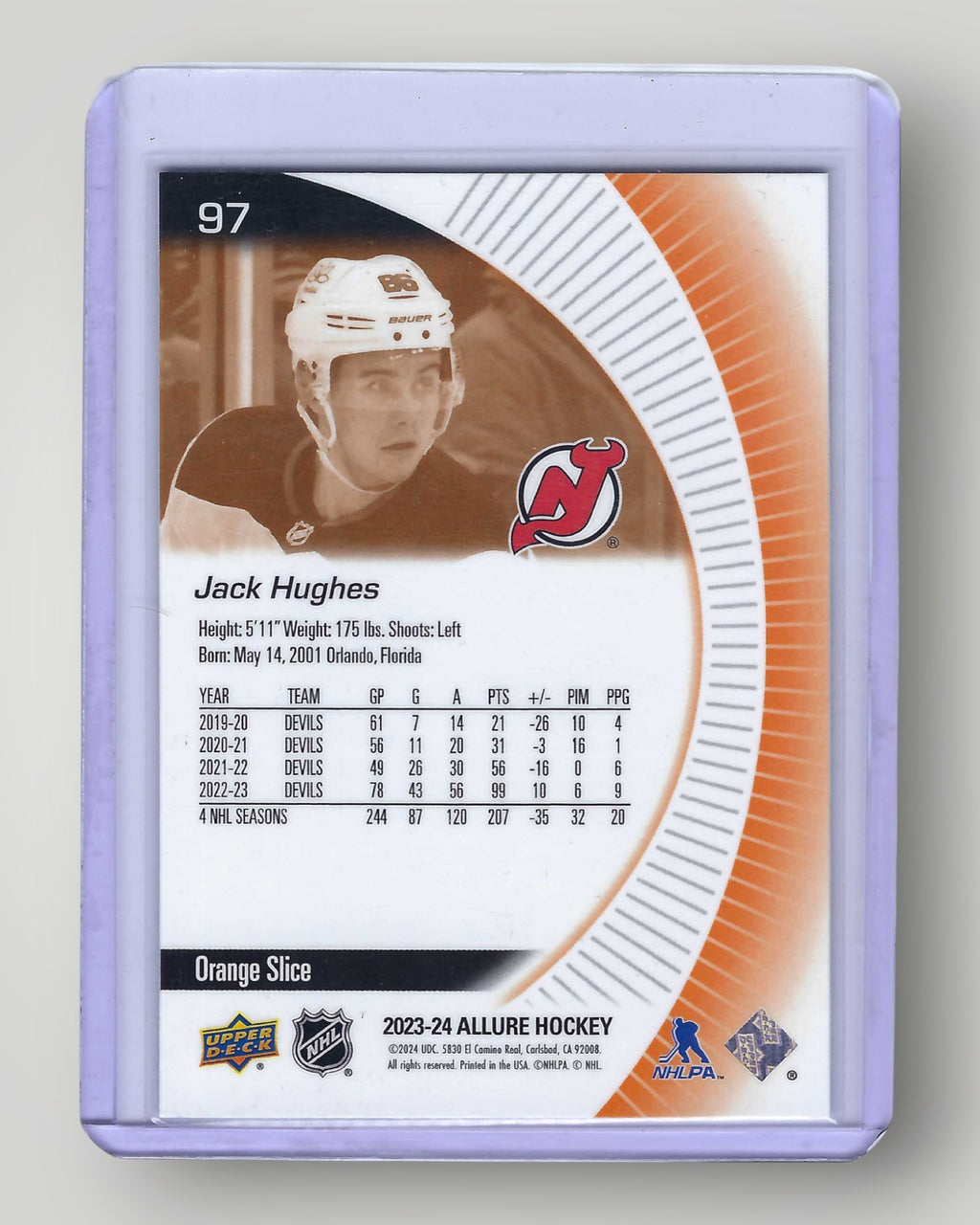2023-24 Upper Deck Allure #97 Jack Hughes Orange Slice