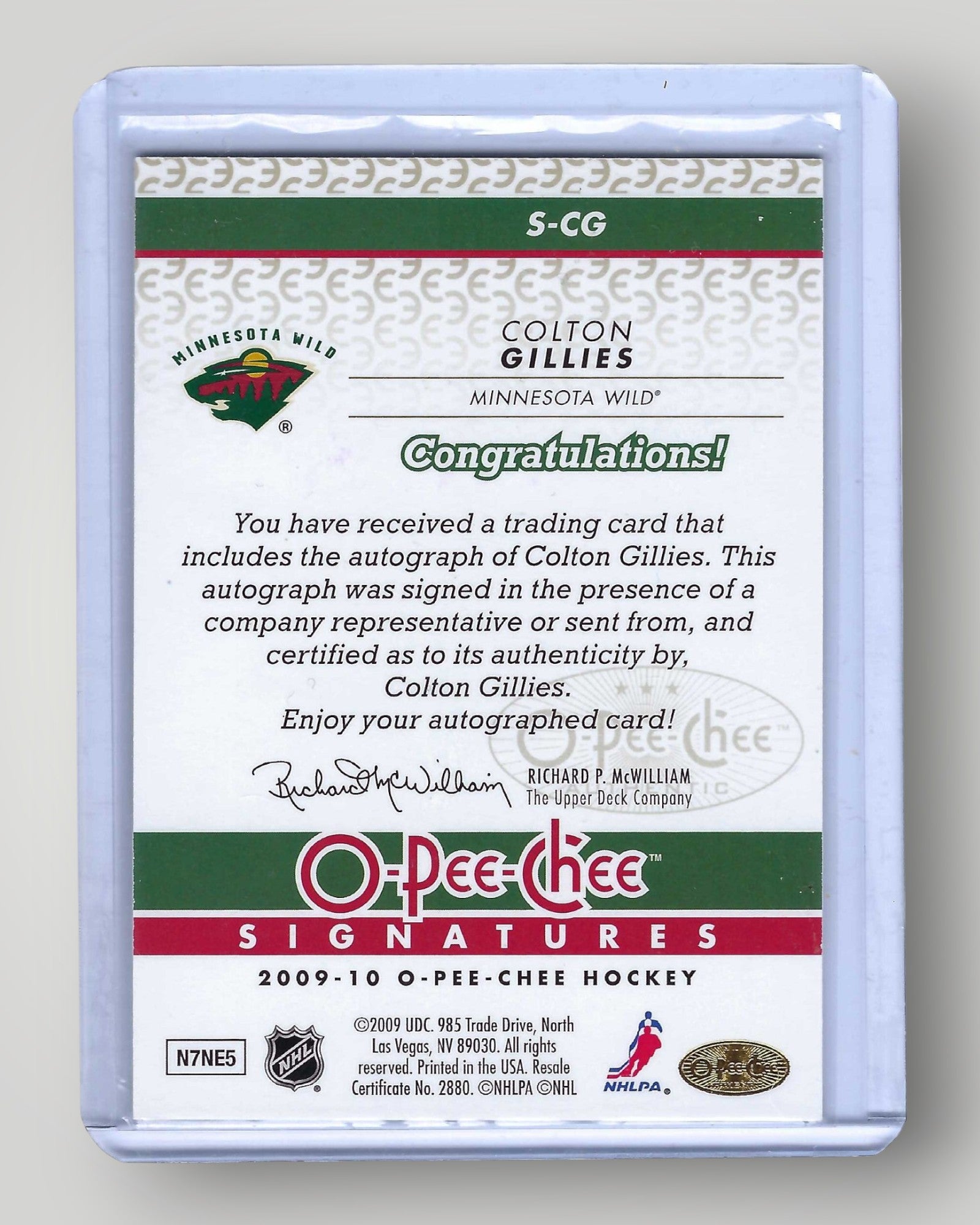 2009-10 O-Pee-Chee #S-CG Colton Gillies Signatures
