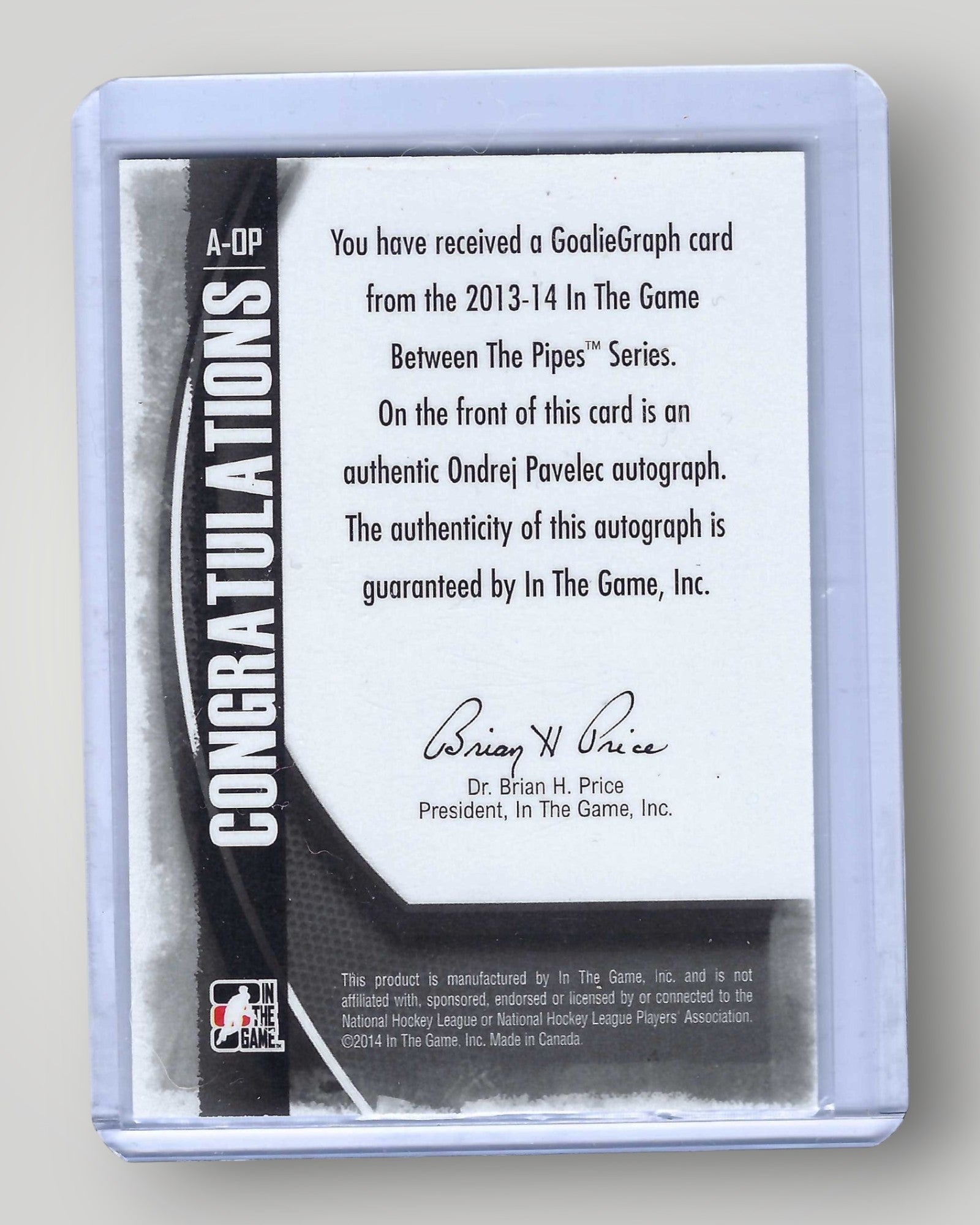 2013-14 In The Game Between the Pipes #A-OP Ondrej Pavelec Goaliegraphs