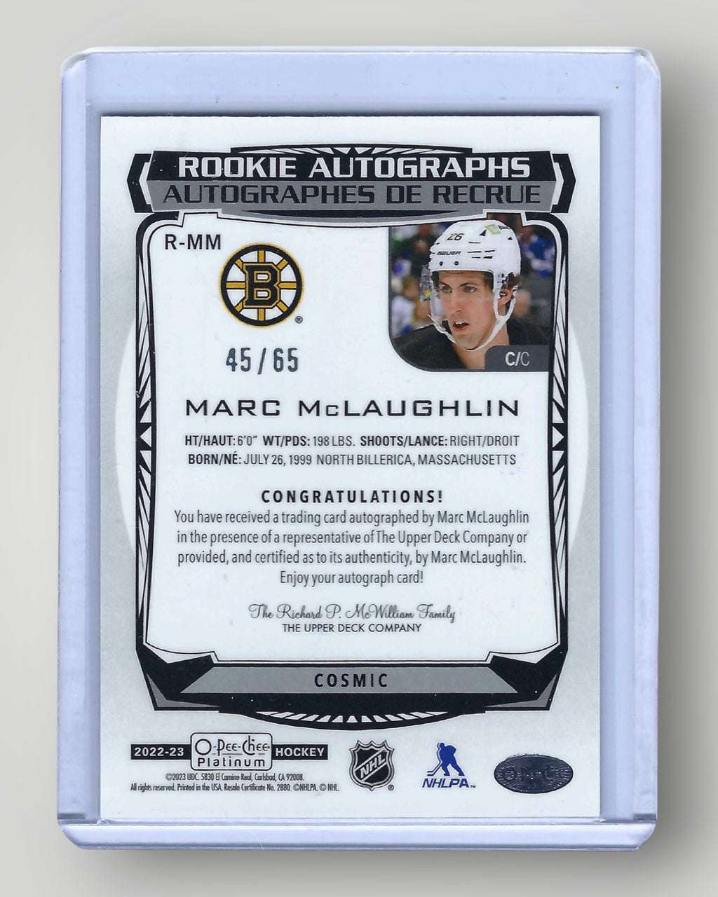 2023-24 O-Pee-Chee Platinum #R-MM Marc McLaughlin Cosmic Auto #/65