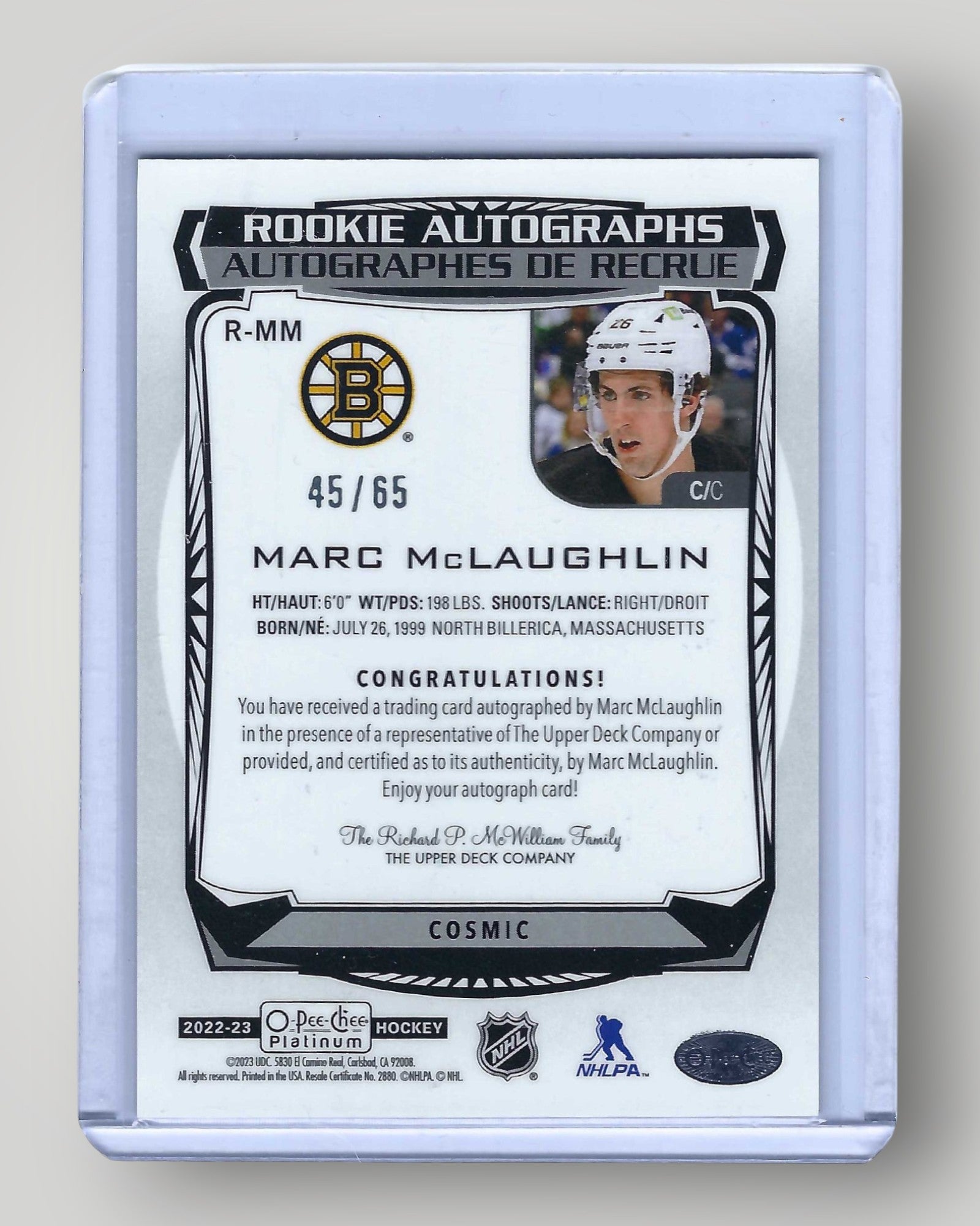 2023-24 O-Pee-Chee Platinum #R-MM Marc McLaughlin Cosmic Auto #/65
