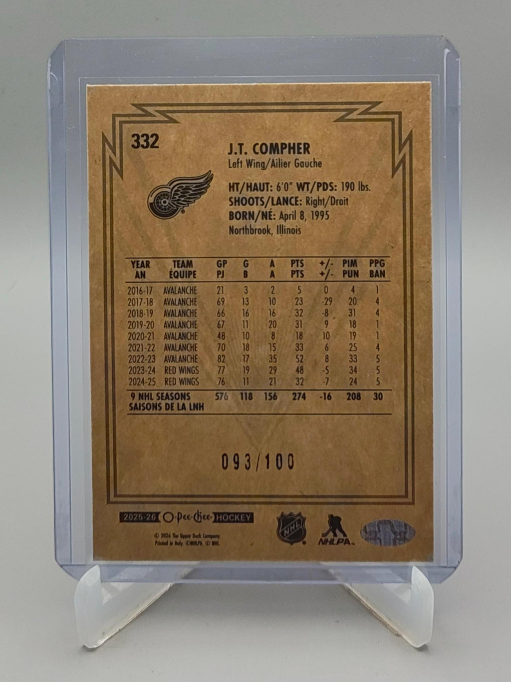 2025-26 O-Pee-Chee #332 J.T. Compher Retro Black Border #/100