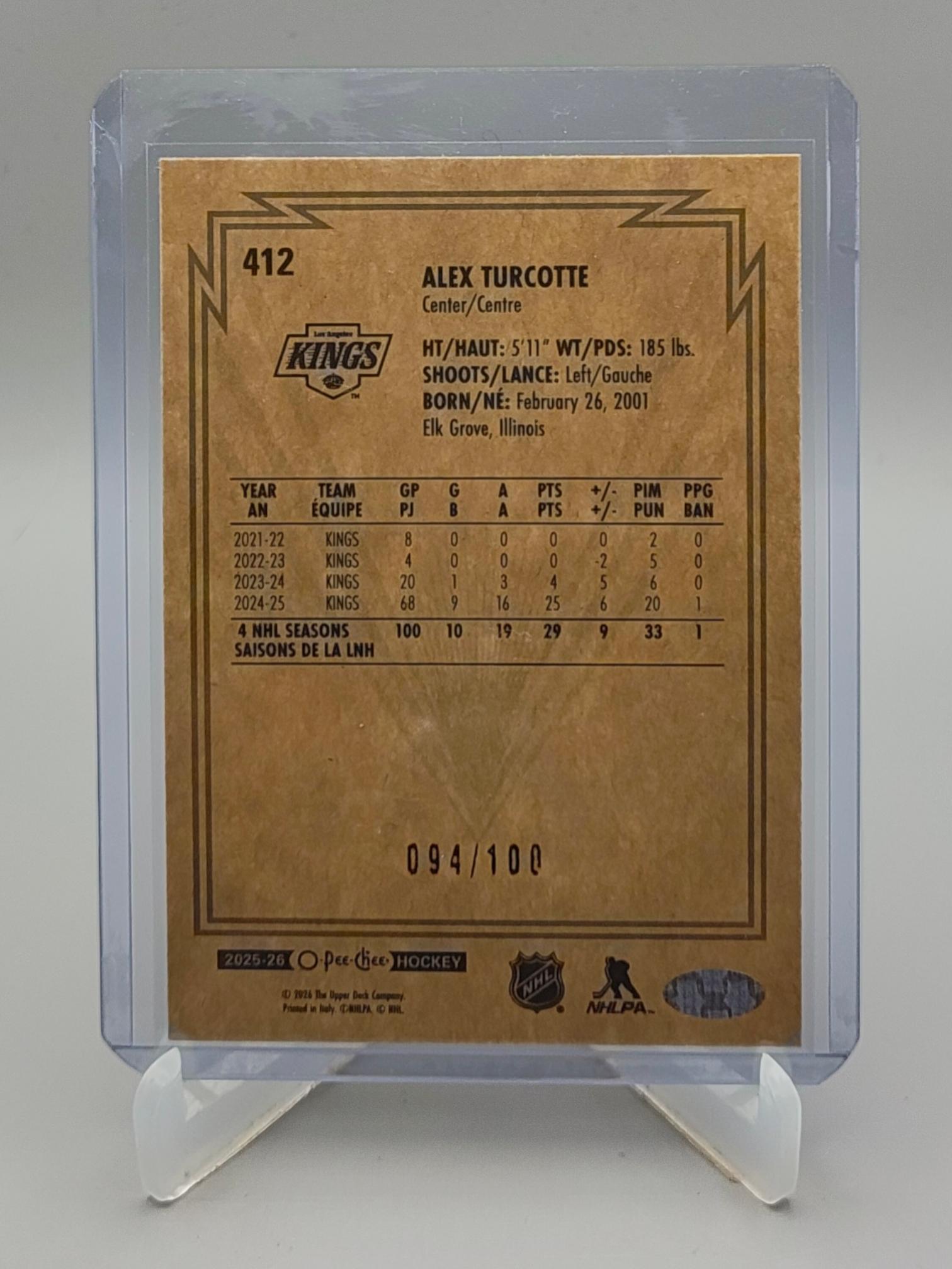 2025-26 O-Pee-Chee #412 Alex Turcotte Retro Black Border #/100