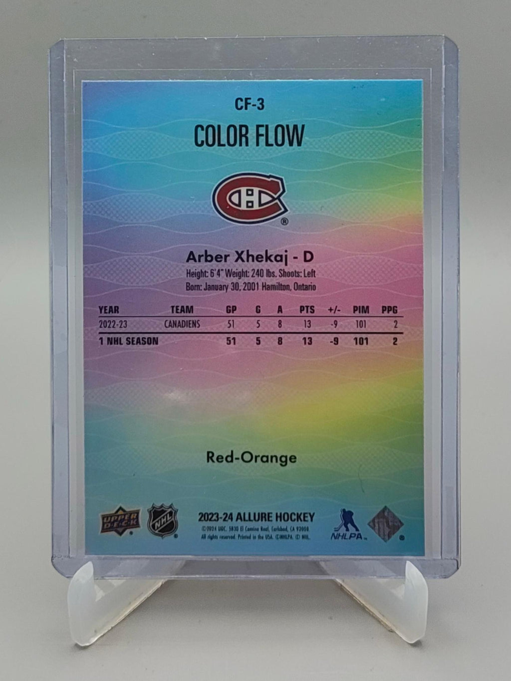 2023-24 Upper Deck Allure #CF-3 Arber Xhekaj Color Flow Red-Orange