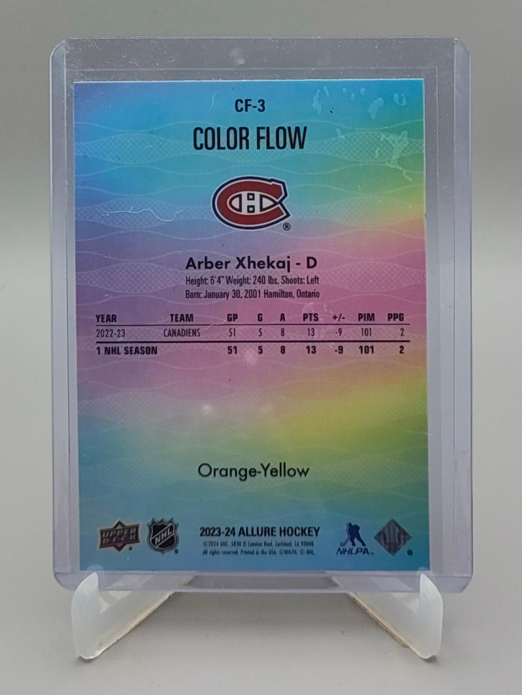 2023-24 Upper Deck Allure #CF-3 Arber Xhekaj Color Flow Orange-Yellow