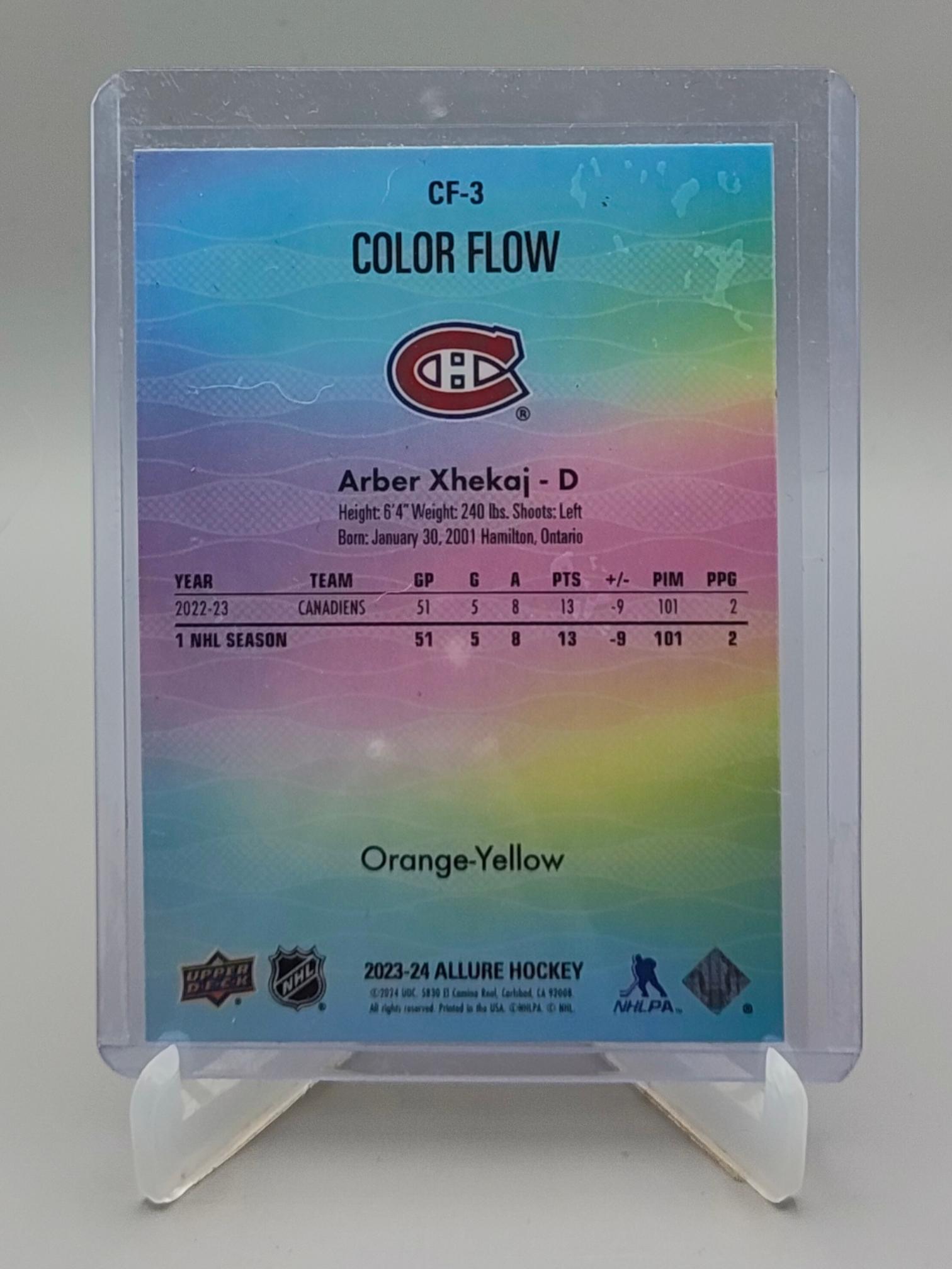 2023-24 Upper Deck Allure #CF-3 Arber Xhekaj Color Flow Orange-Yellow