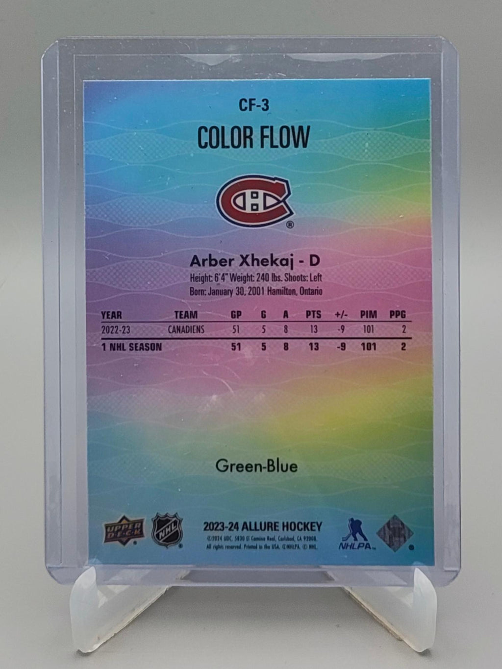 2023-24 Upper Deck Allure #CF-3 Arber Xhekaj Color Flow Green-Blue