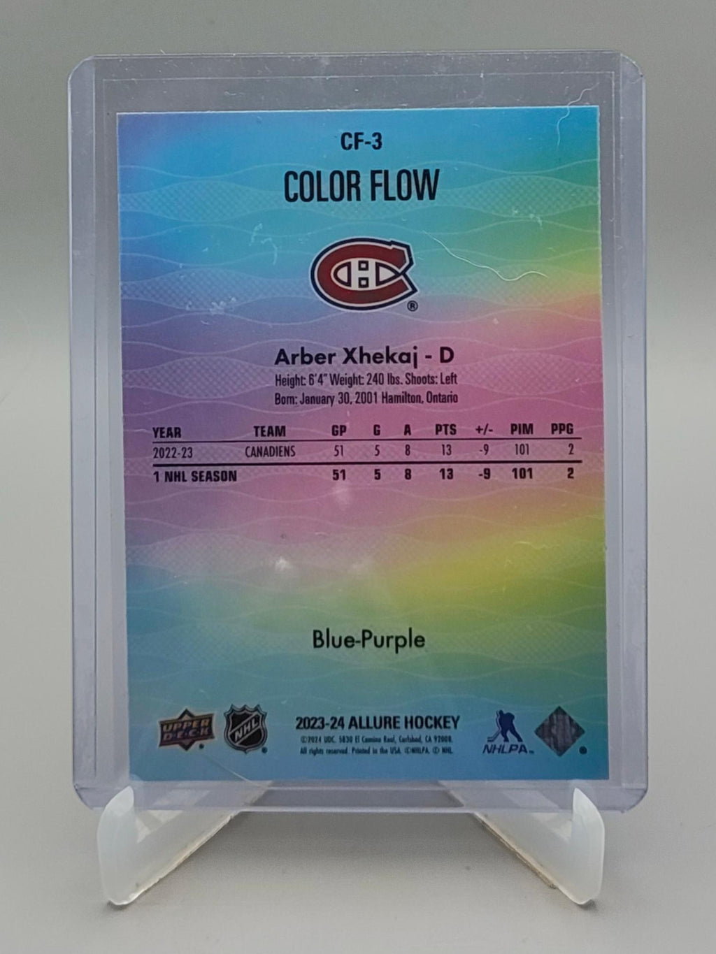 2023-24 Upper Deck Allure #CF-3 Arber Xhekaj Color Flow Blue-Purple