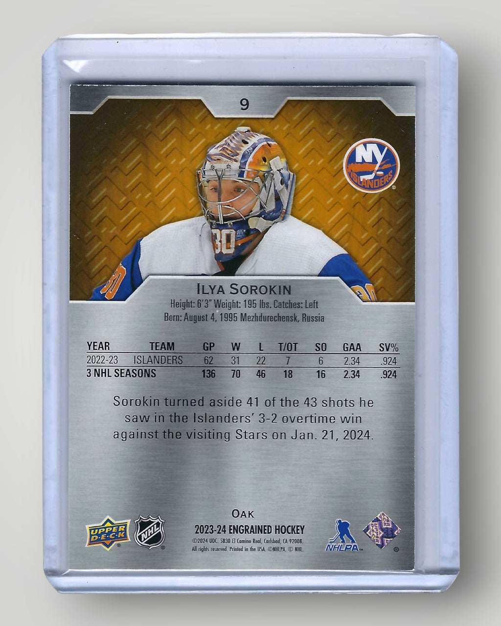 2023-24 Upper Deck Engrained #9 Ilya Sorokin #/349