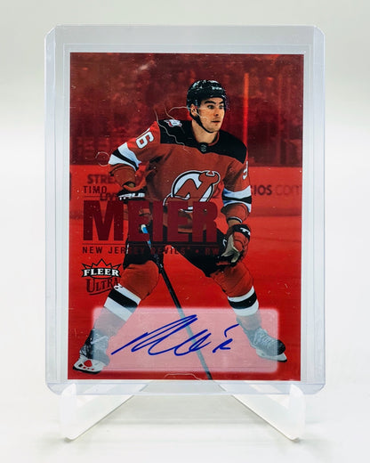 2023-24 Upper Deck Fleer Ultra #65 Timo Meier Red Rainbow Foilboard Auto #4/25