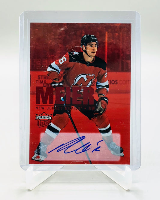 2023-24 Upper Deck Fleer Ultra #65 Timo Meier Red Rainbow Foilboard Auto #4/25