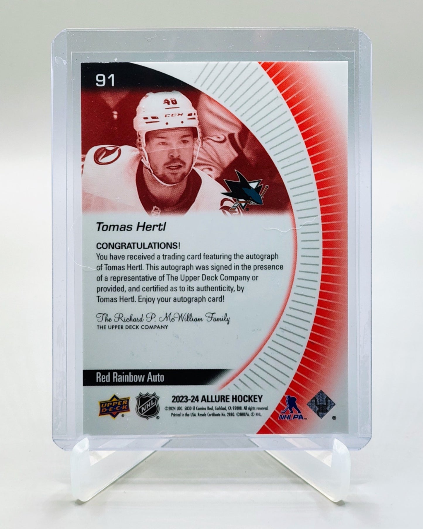 2023-24 Upper Deck Allure #91 Tomas Hertl Autographs Red Rainbow