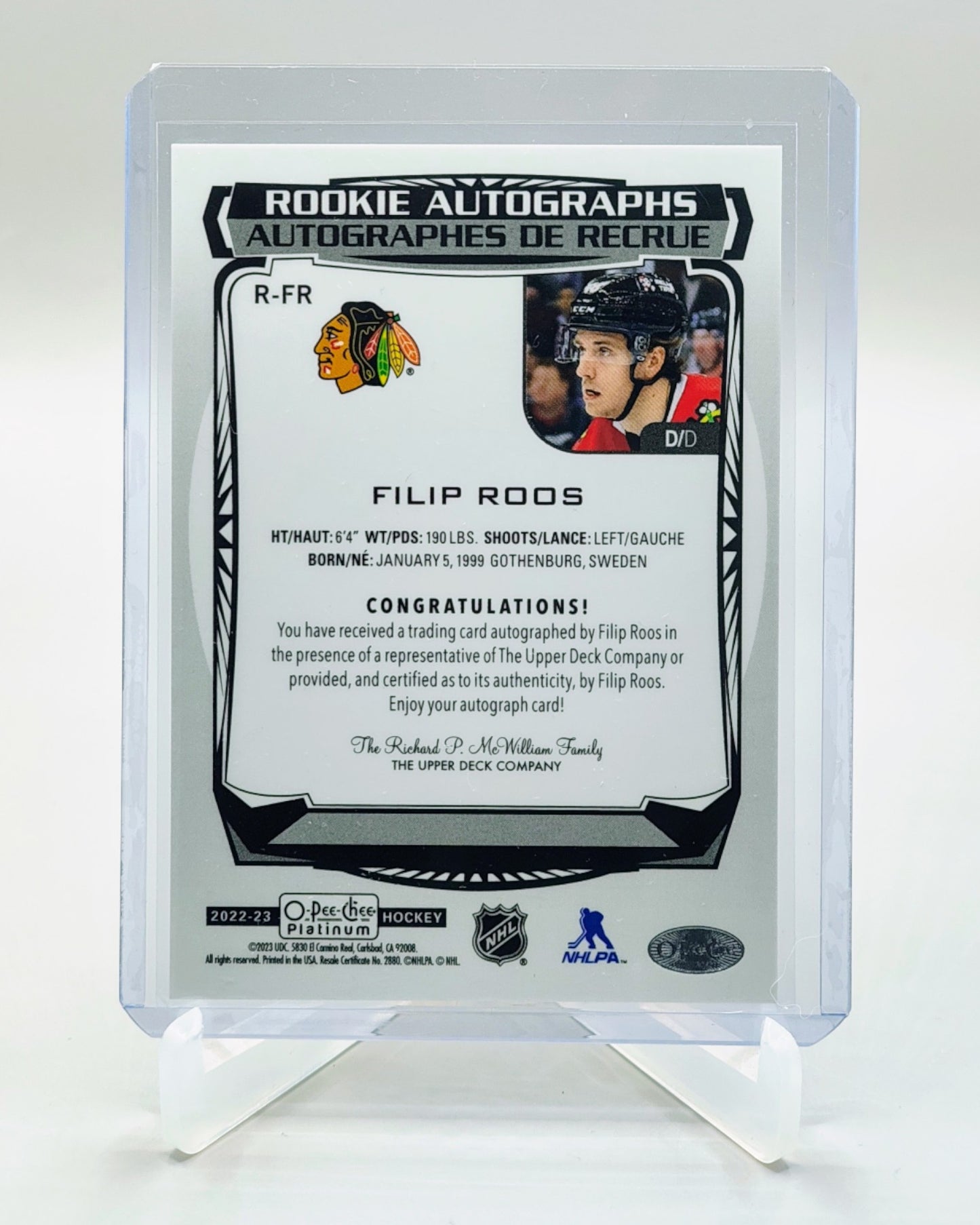 2023-24 O-Pee-Chee Platinum  #R-FR Filip Roos Update Rookie Autographs