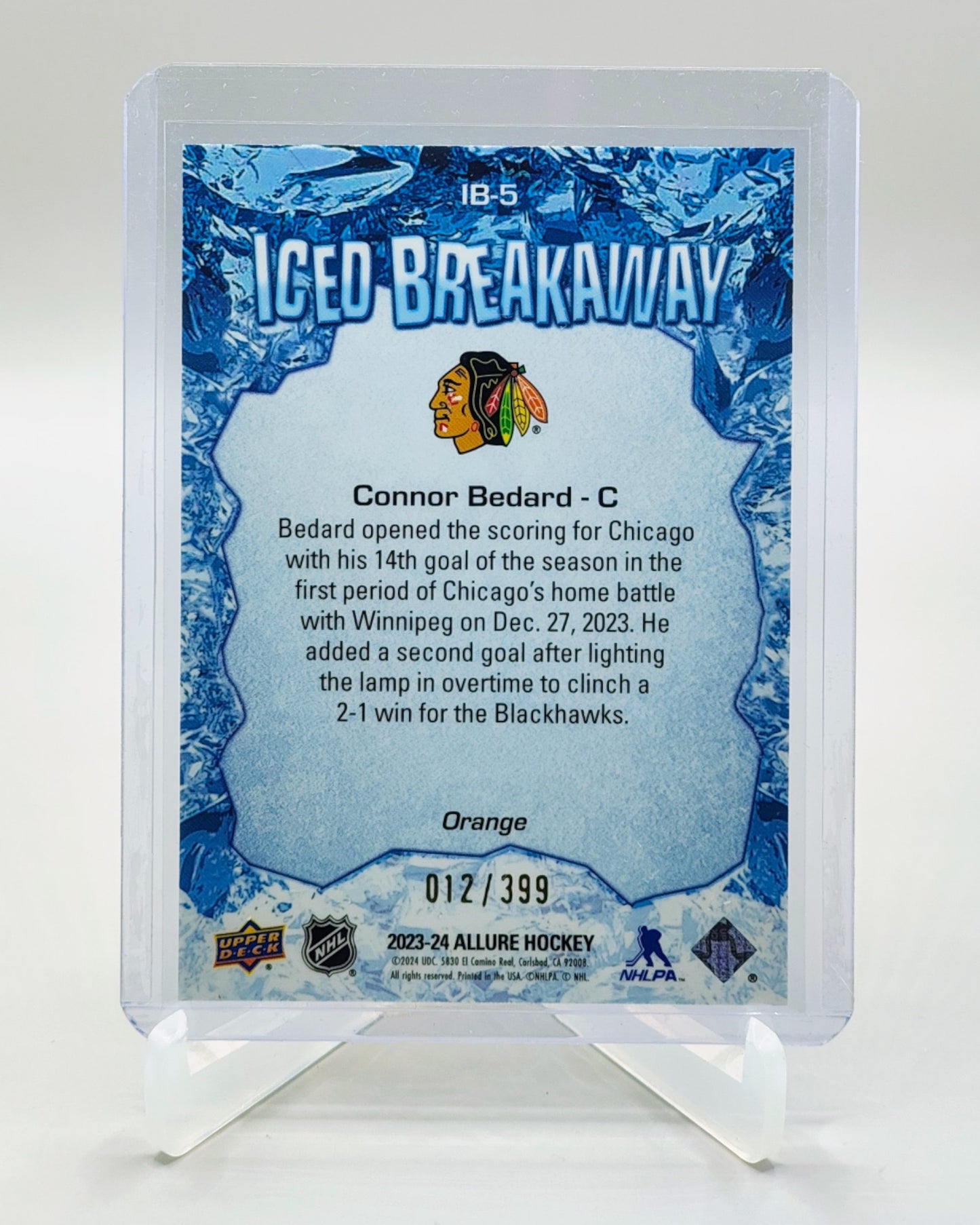 2023-24 Upper Deck Allure #IB-5 Connor Bedard Iced Breakaway Orange #/399