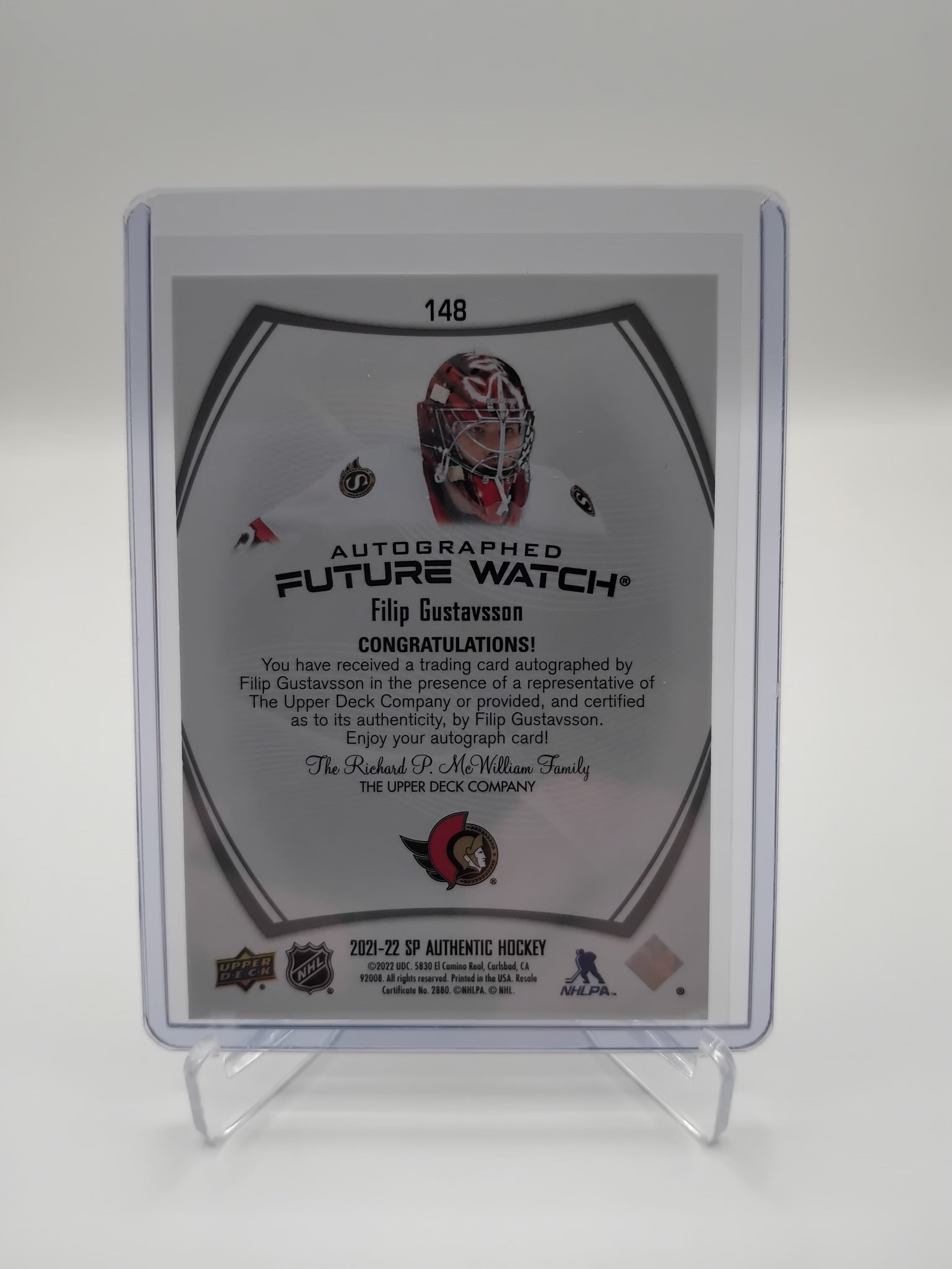 2021-22 SP Authentic Filip Gustavsson Future Watch Auto 655/999