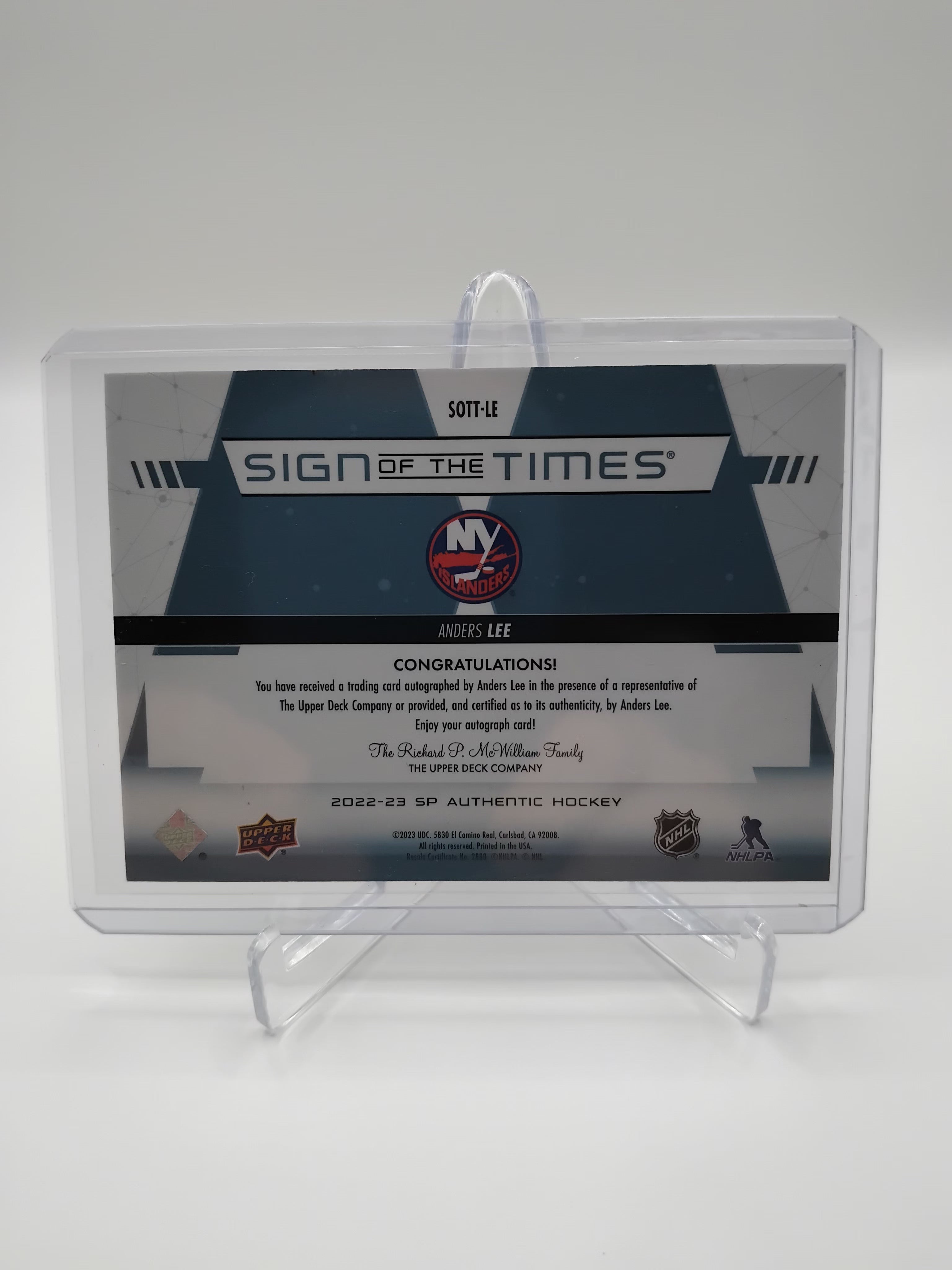 2022-23 SP Authentic Anders Lee Sign Of The Times Auto