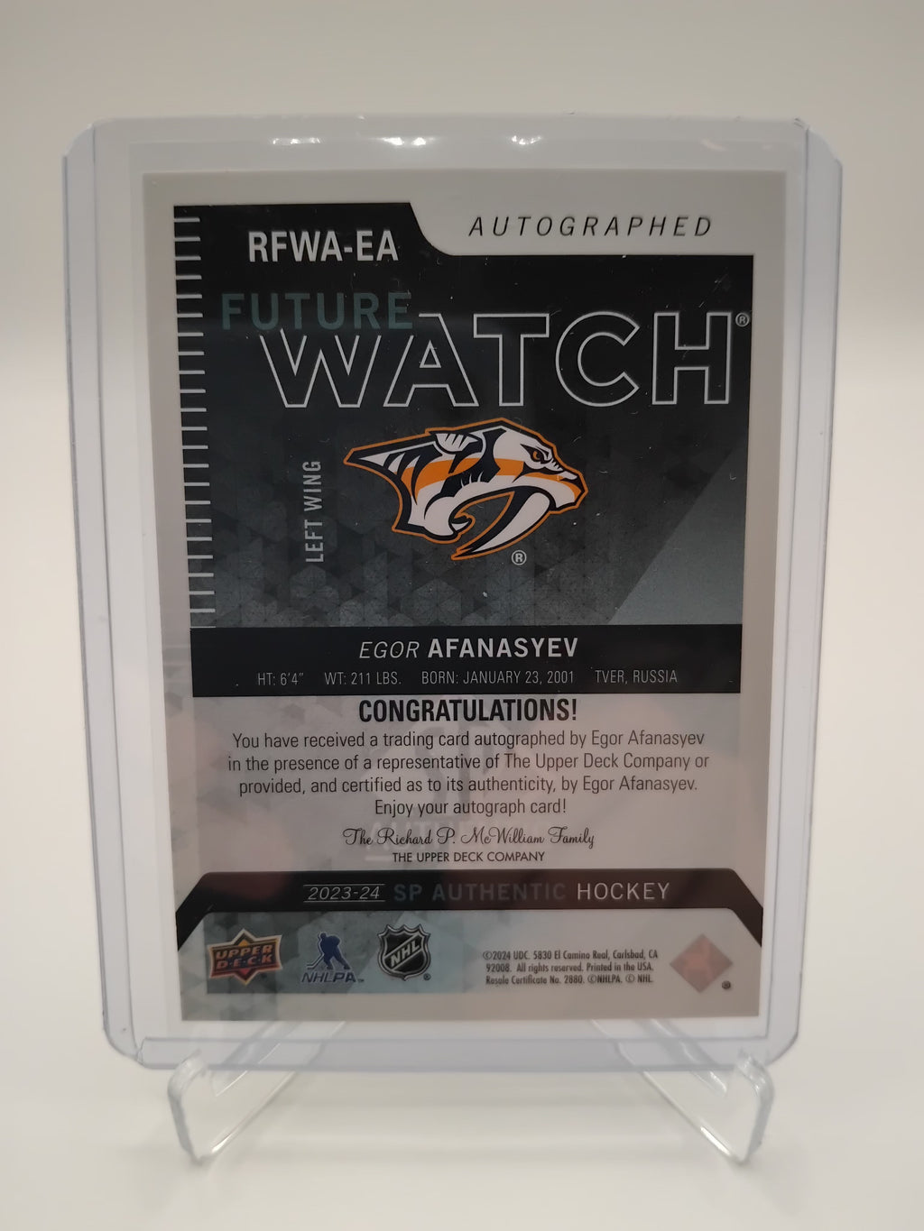 2023-24 SP Authentic Egor Afanasyev Retro Future Watch Auto 211/699