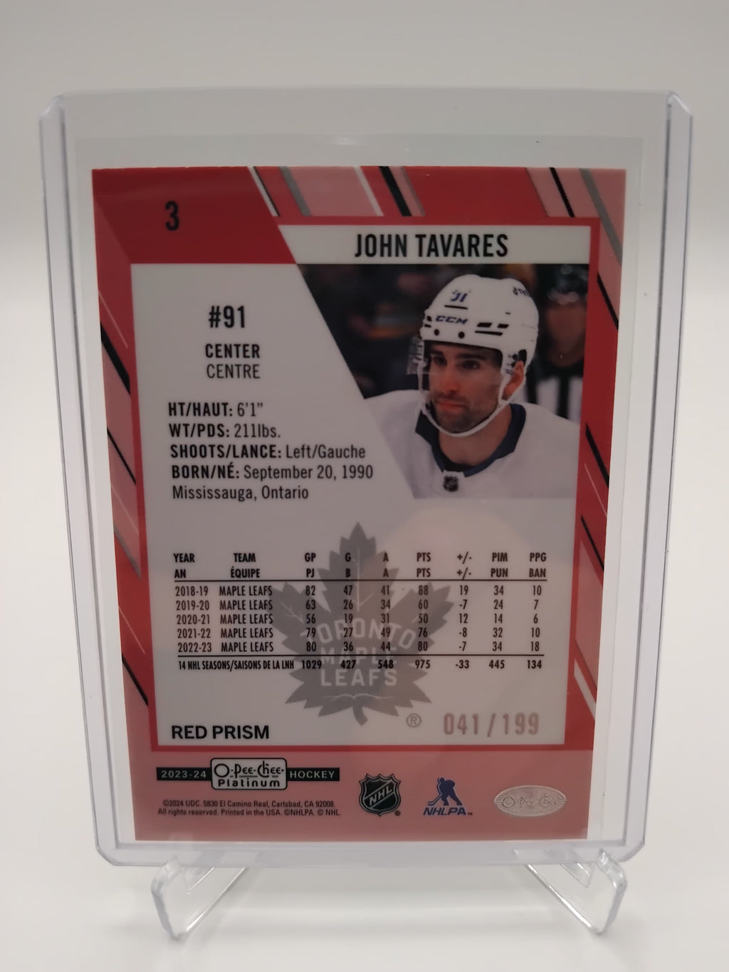 2023-24 OPC Platinum John Tavares Red Prism 41/199