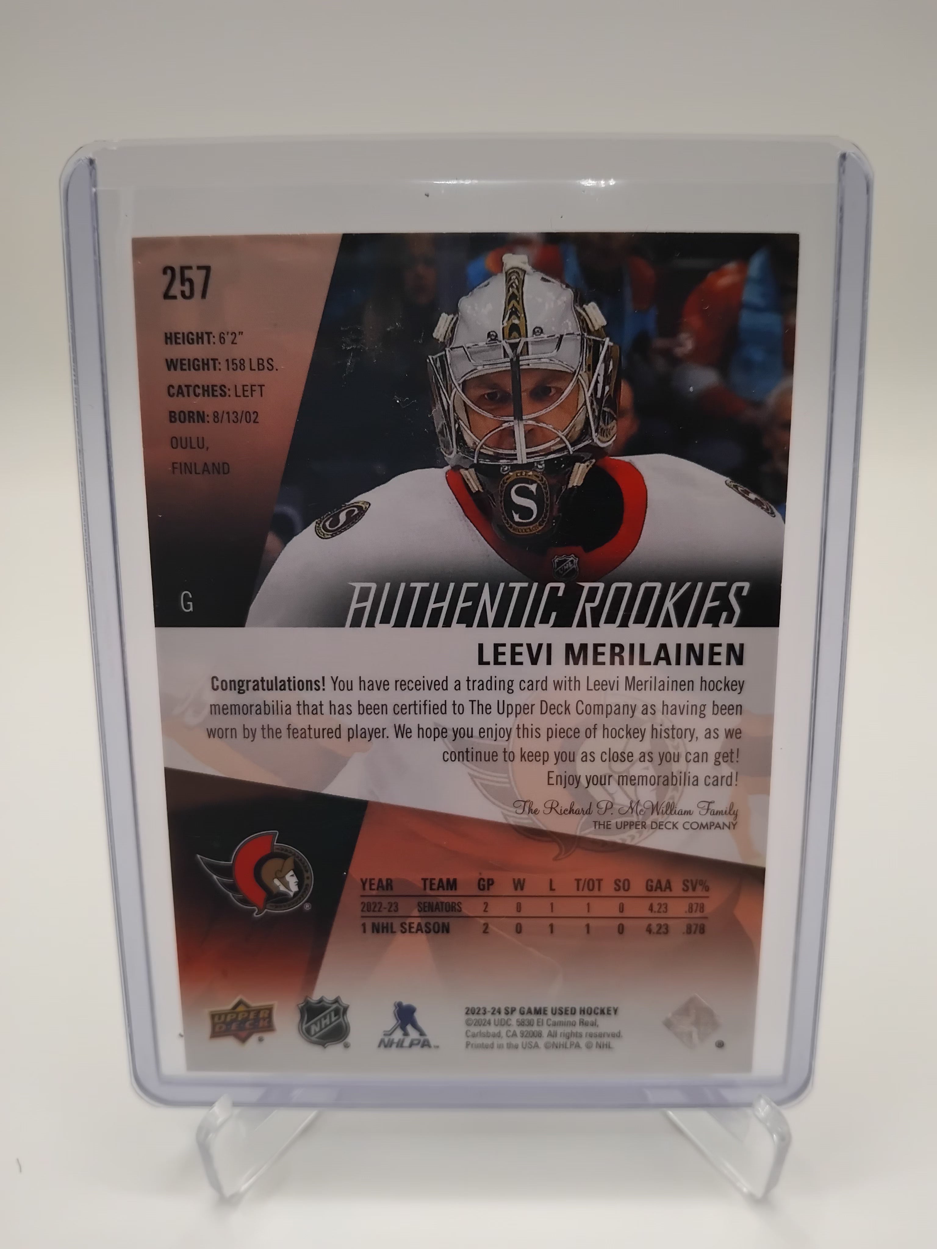 2023-24 SP Game Used Leevi Merilainen Jersey