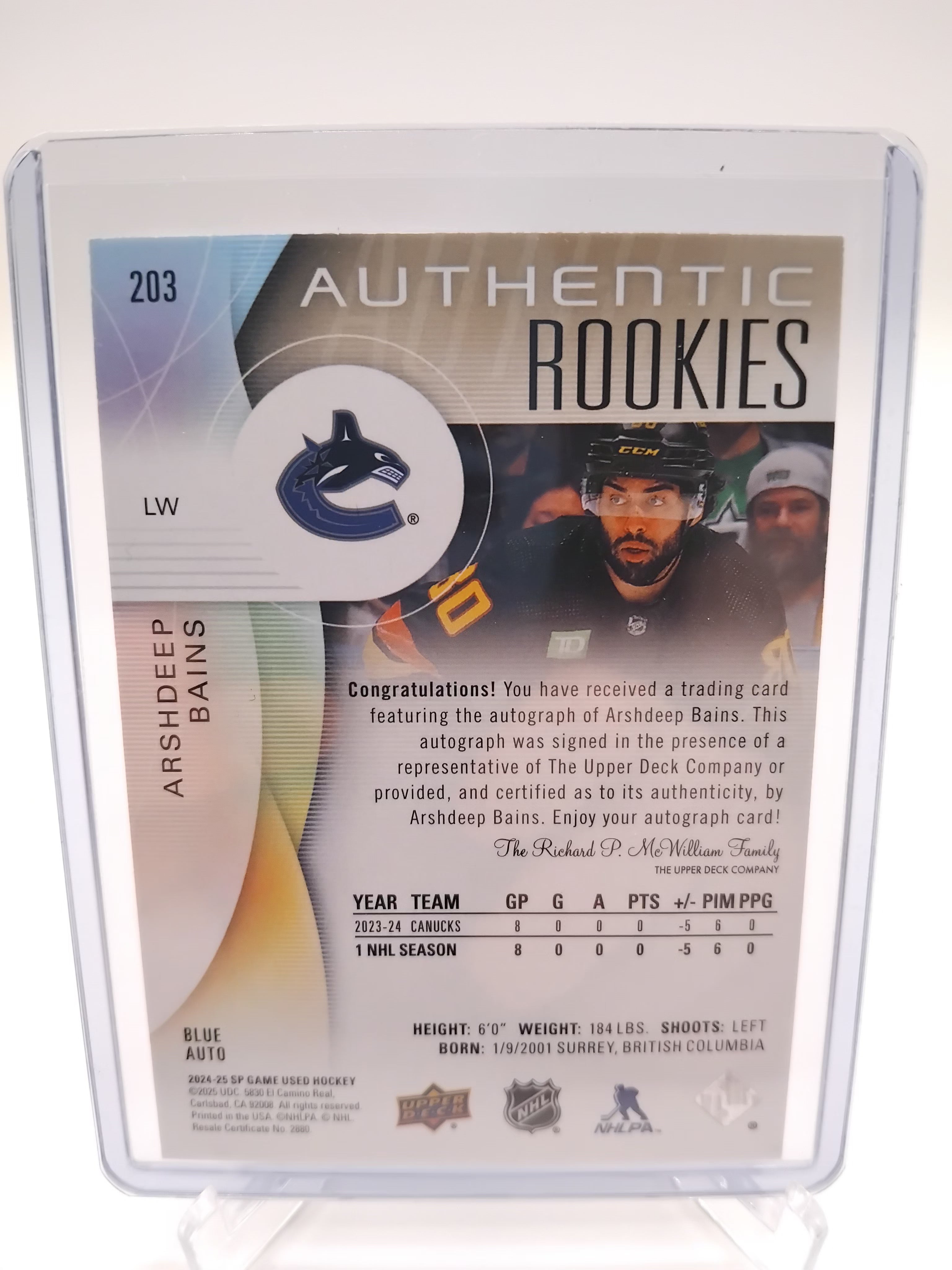 24-25 SP Game Used Arshdeep Bains Auto