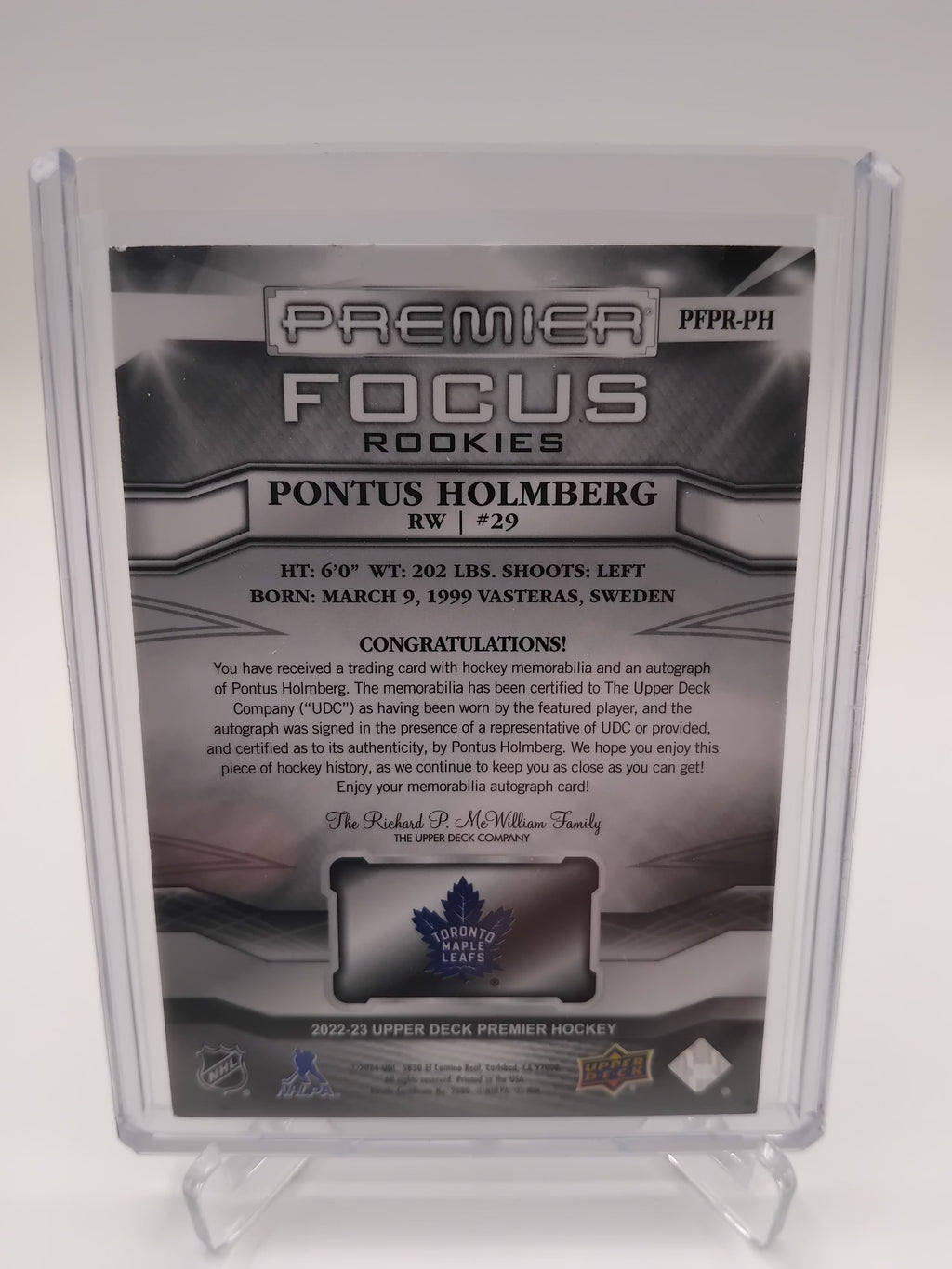 2022-23 Premier Pontus Holmberg Rookie Patch Auto 80/125